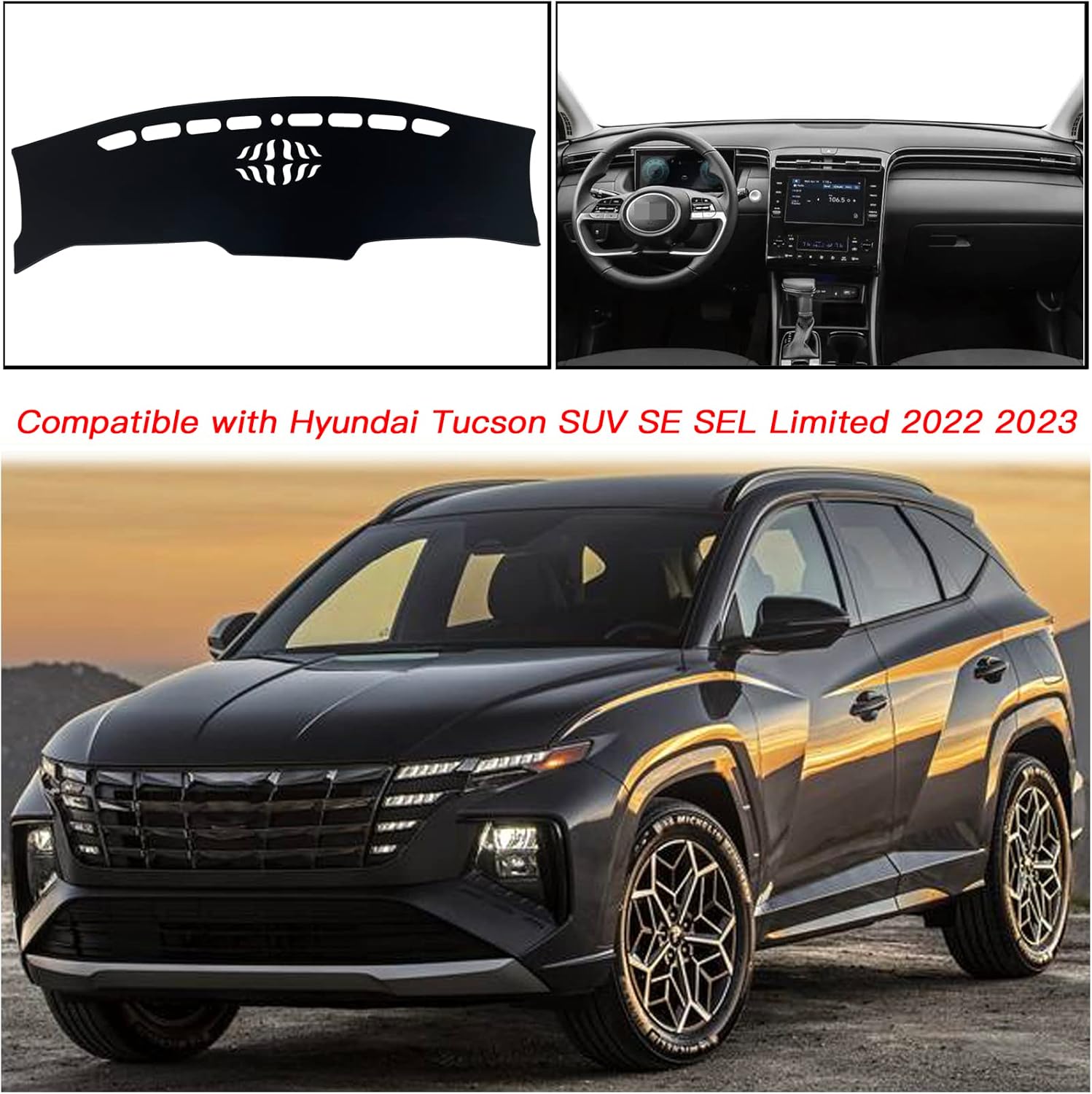Cubierta del tapete para salpicadero, consola central interior personalizada compatible con Hyundai Tucson SUV SE SEL Limited 2022 2023, accesorios