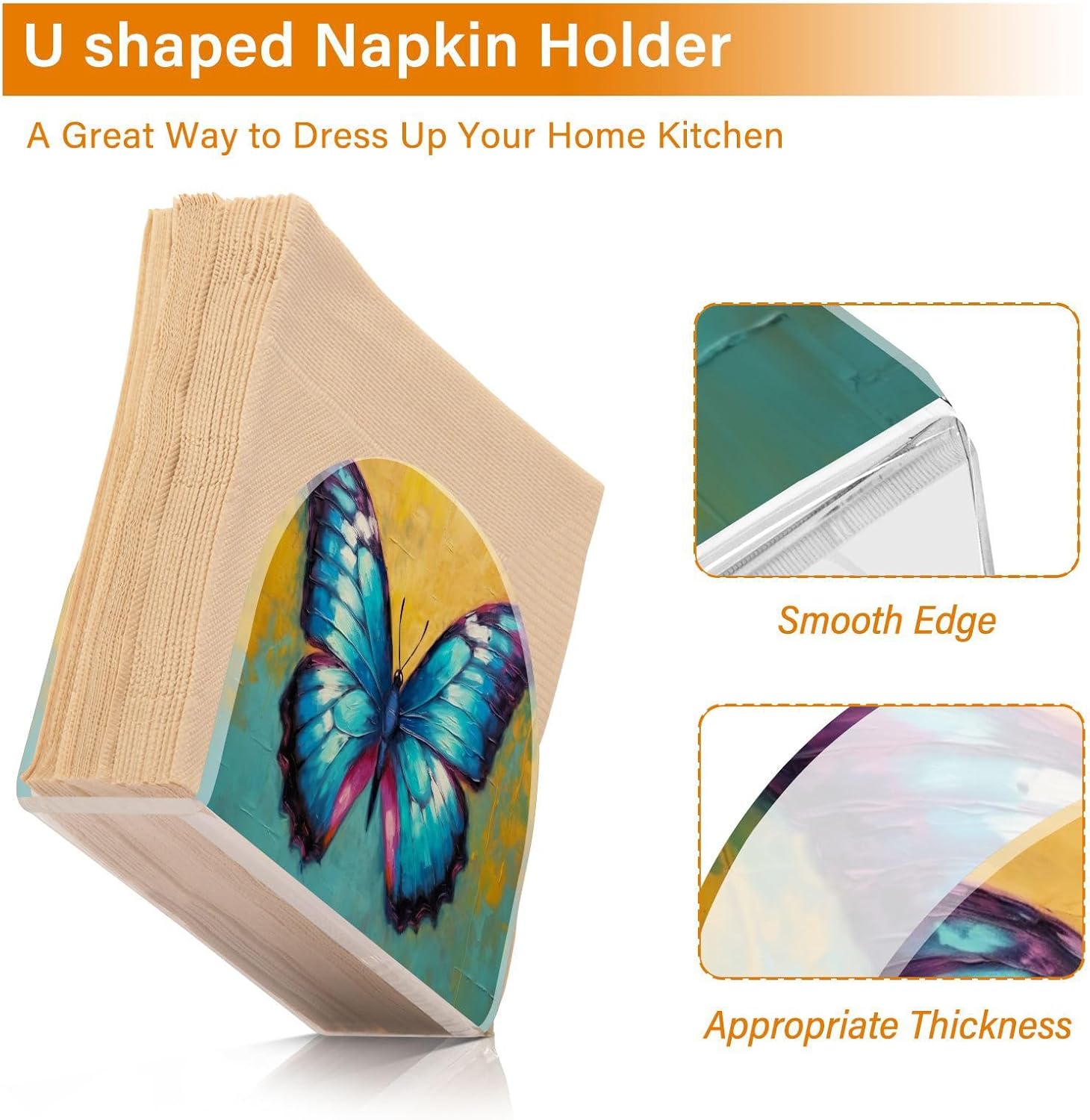 Napkin Holder Butterfly Painting Napkin Holders for Tables, Clear Acrylic Napkin Holders Cocktail Napkin Holder for Kitchen Restaurant Bar Home