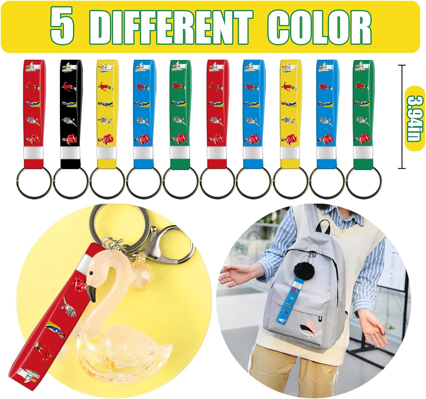 90 decoraciones de fiesta de estrella de fútbol incluyen 10 pulseras, 10 llaveros, 10 pines de botón, 10 bolsas de papel y 50 calcomanías,