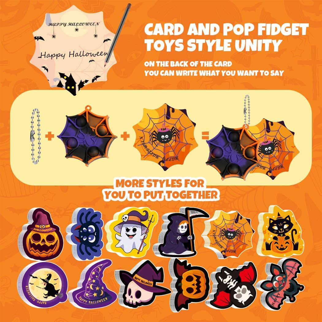 36 piezas de mini llavero de Halloween Pop Fidget a granel, recuerdos de fiesta de Halloween para niños, juguetes de Halloween a granel con 36