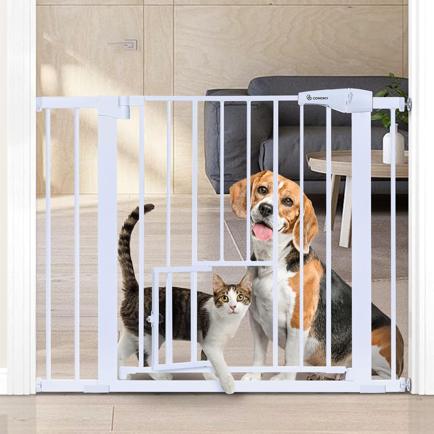 Puerta para perros duradera para mascotas, fácil de pasear, con puerta para mascotas, para escaleras, puertas, casas, se adapta a aberturas de 29.5