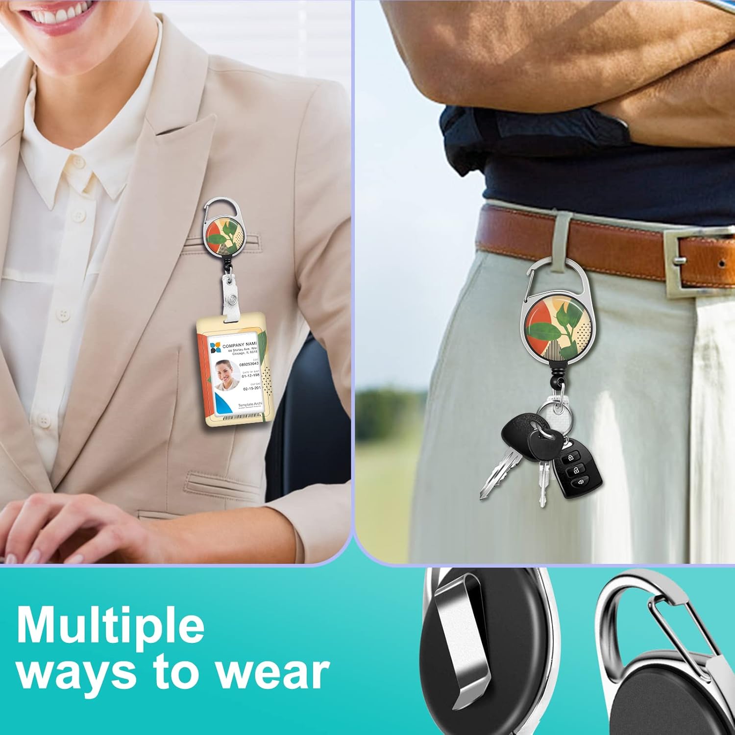 Plifal Soporte para tarjetas de identificación con cordón y clip retráctil para carrete de insignias, cordón de etiqueta de nombre de planta Boho