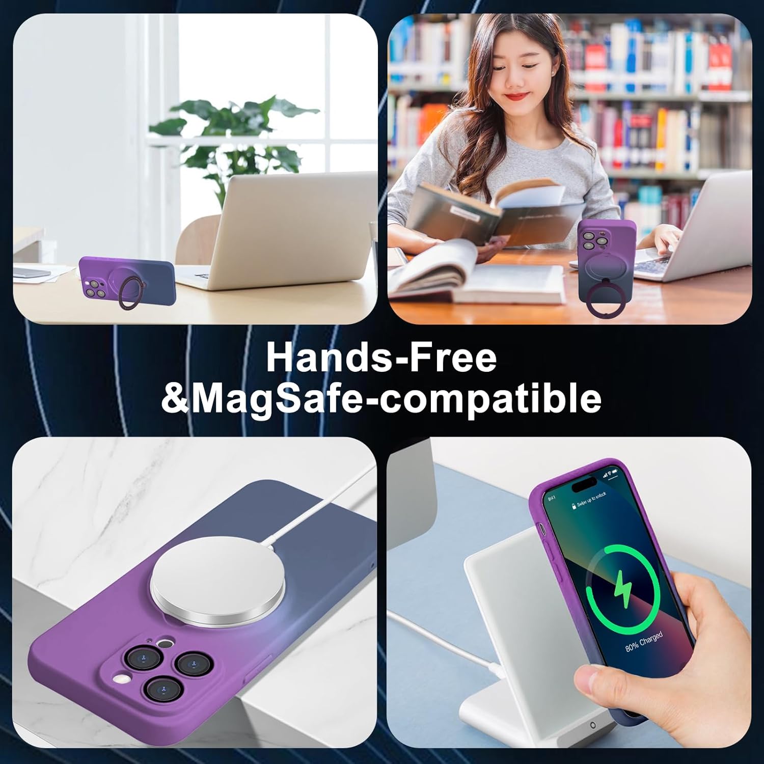 MGQILING Funda magnética compatible con iPhone 15 Pro Max, funda de lujo giratoria de 360 color degradado, soporte oculto, compatible con MagSafe