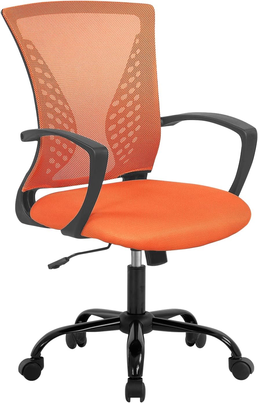 Silla de oficina de malla, silla de computadora con soporte lumbar, reposabrazos giratorio, ajustable, ergonómica, para adultos (naranja)