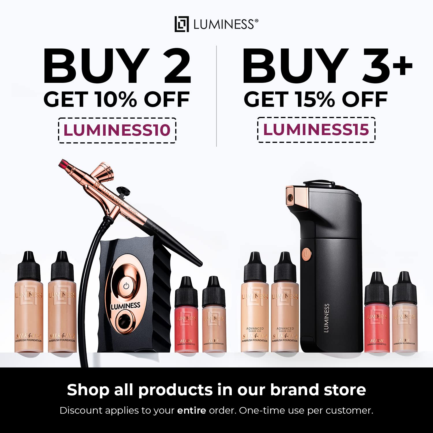 LUMINESS Legend – Sistema de aerógrafo de maquillaje y kit de base de 4 piezas, tono bronceado  Aplicación rápida, fácil y duradera  Incluye (2)