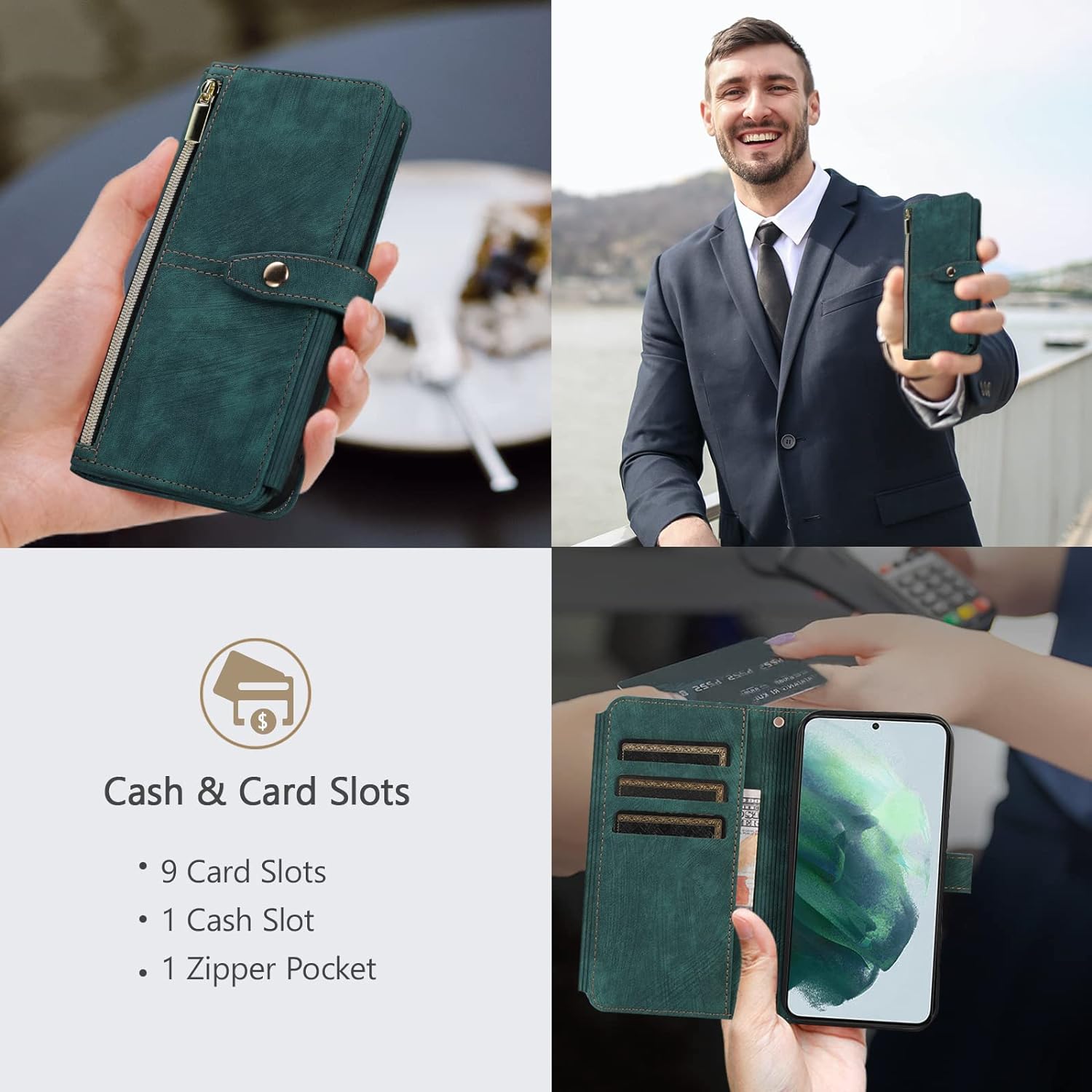 UEEBAI Funda para Samsung Galaxy A12 5GSamsung Galaxy M12, 9 ranuras para tarjetas Cartera de cuero a prueba de golpes Flip Cover con correa de mano