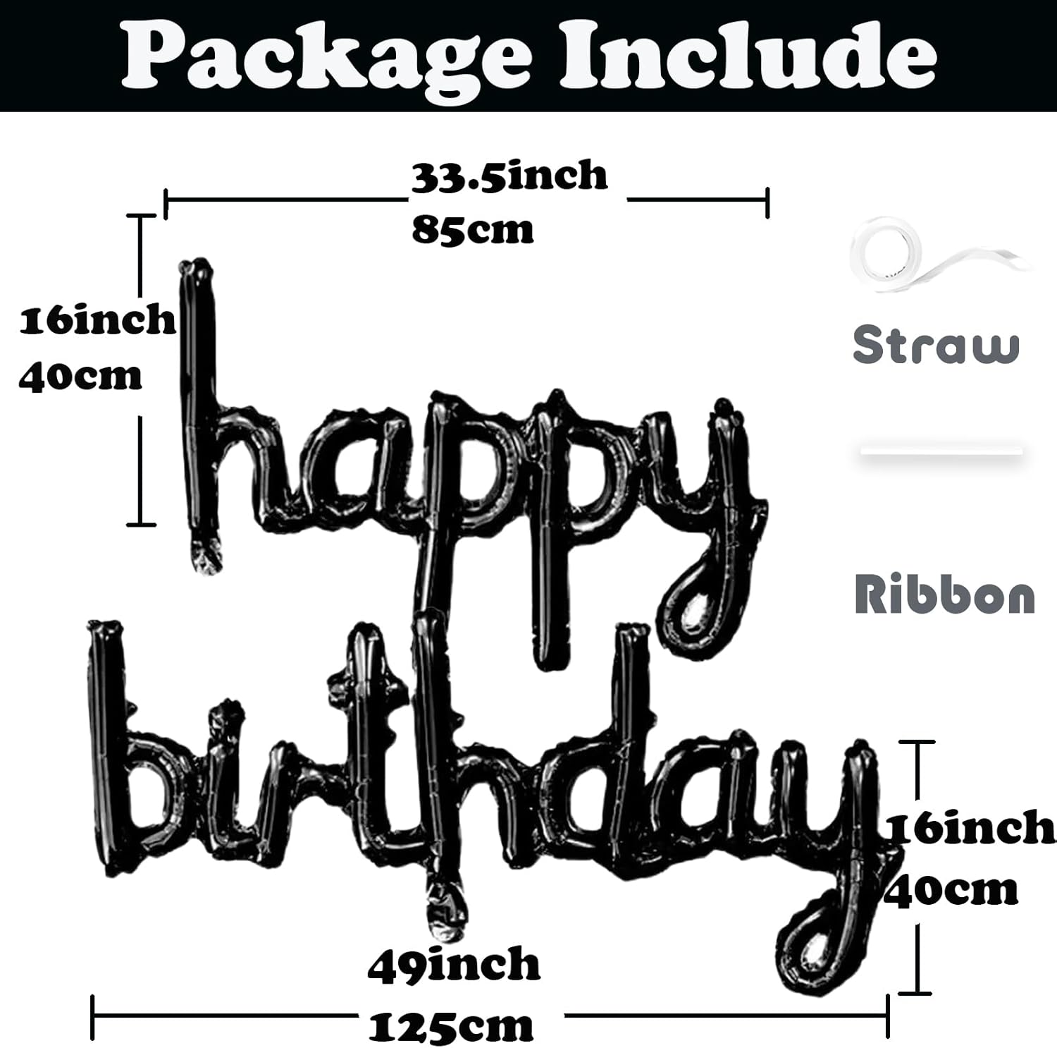 Cartel de globo negro de feliz cumpleaños, cartel de aluminio de 16 pulgadas con letras de cumpleaños para niñas, niños, adultos, suministros de