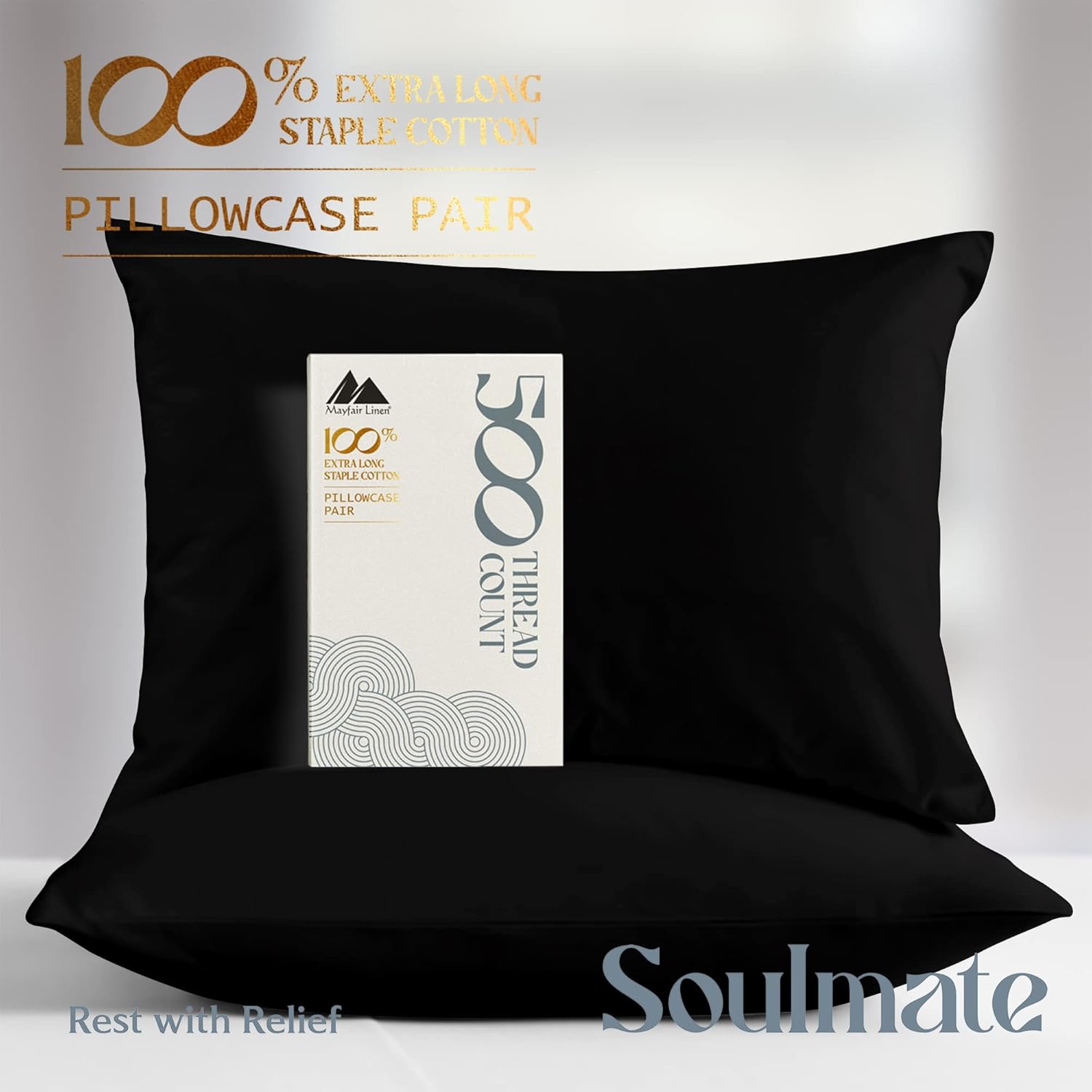Mayfair Linen Juego de fundas de almohada de 500 hilos 100 % algodón tamaño King, enfriamiento natural puro, calidad como algodón egipcio, tejido de