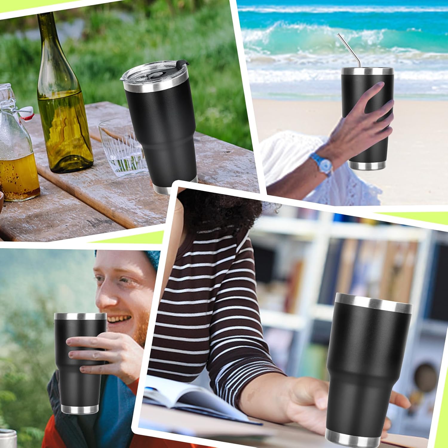 Vaso de 30 onzas con tapas y pajillas, vaso aislado al vacío de doble pared, de acero inoxidable, a prueba de fugas, con recubrimiento en polvo,