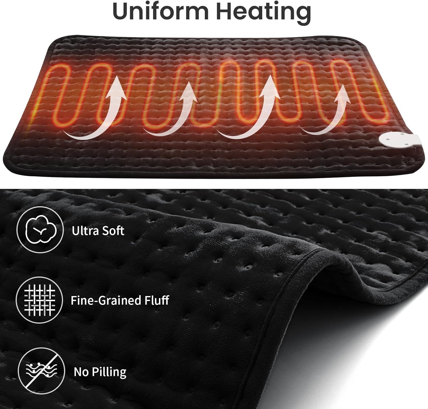 Almohadilla térmica eléctrica de 20 x 24 pulgadas para aliviar el dolor de espalda, calambres, cuello y hombros, terapia de calor húmedoseco con
