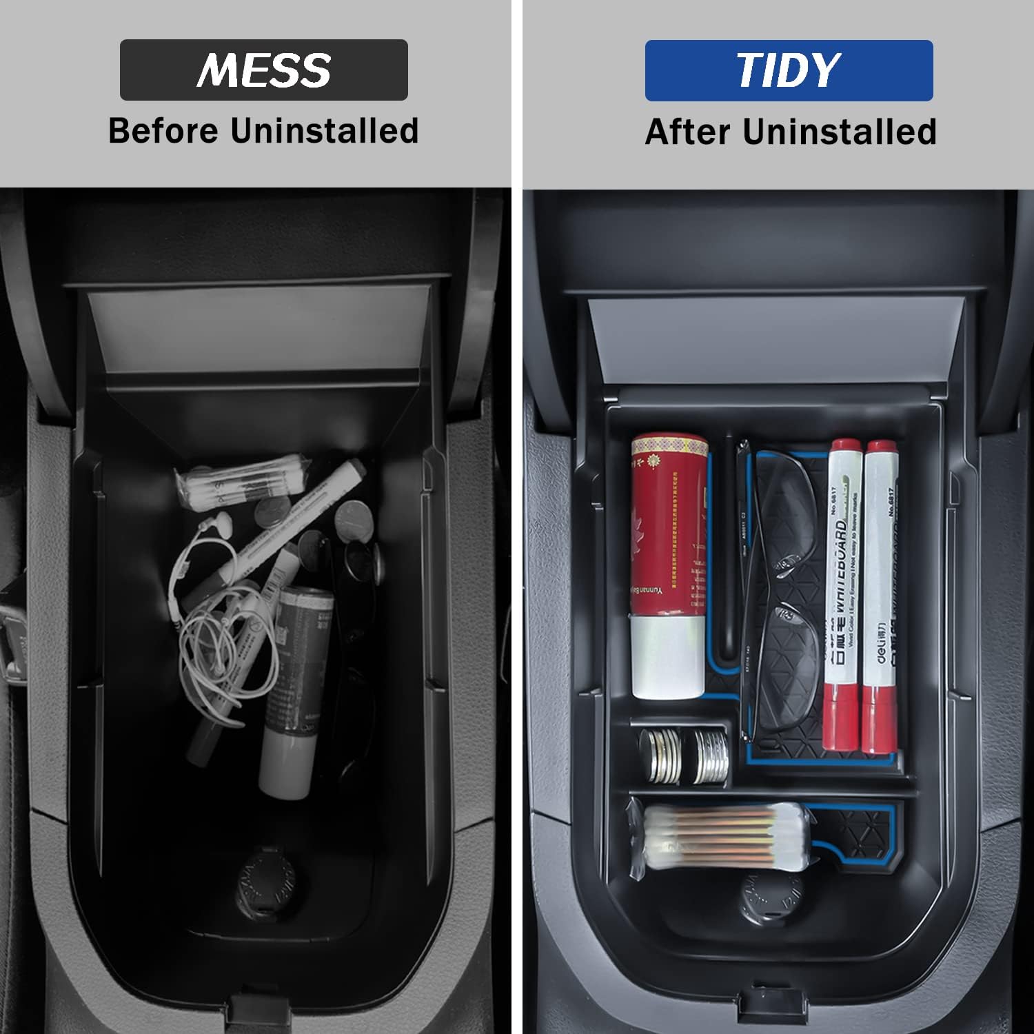 Bandeja organizadora de consola central compatible con Toyota RAV4 2023 2022 2021 2020 2019, accesorios para reposabrazos (borde azul)