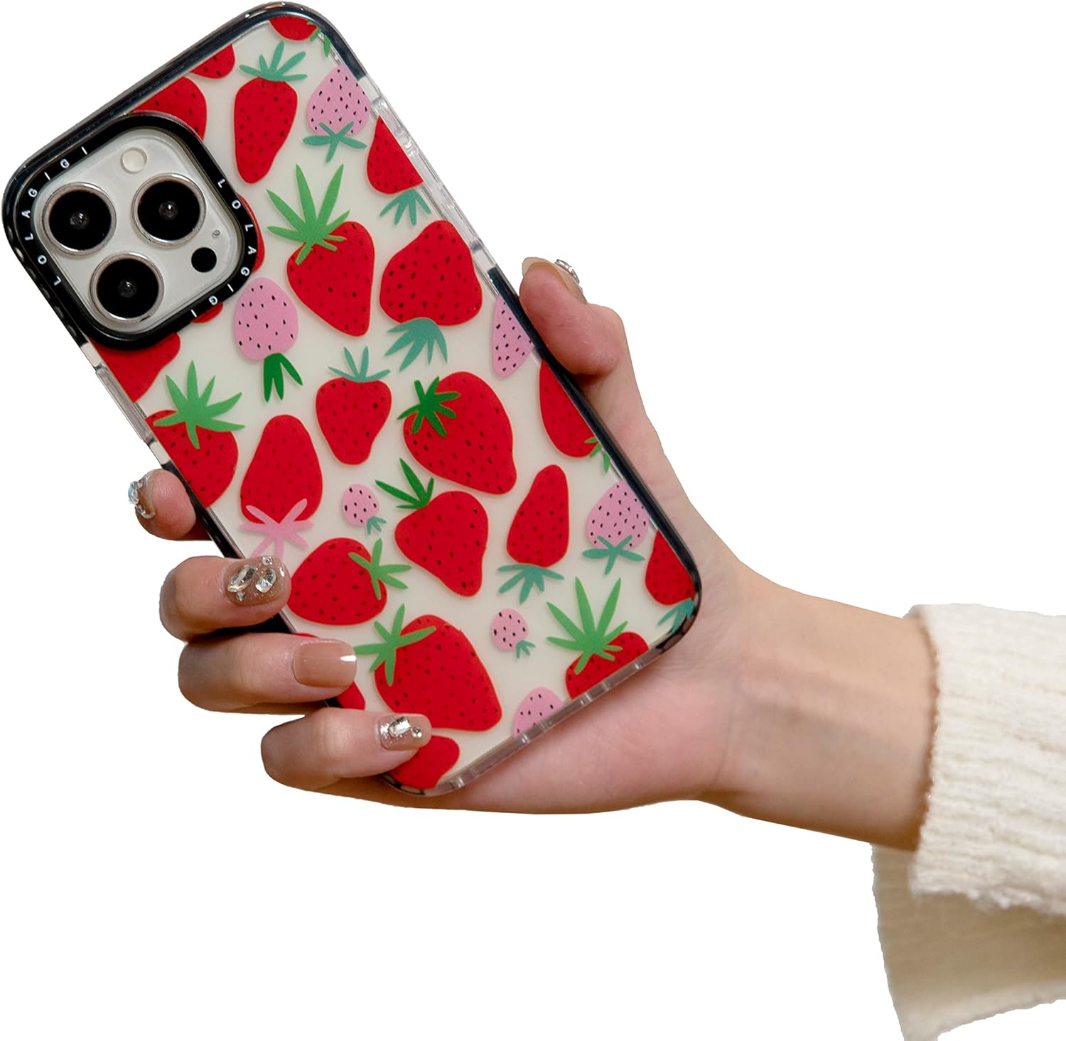 LOLAGIGI Funda para iPhone 11 Pro Max para mujer, bonito diseño femenino de fresas, patrón de dibujos animados de frutas Kawaii para niñas y