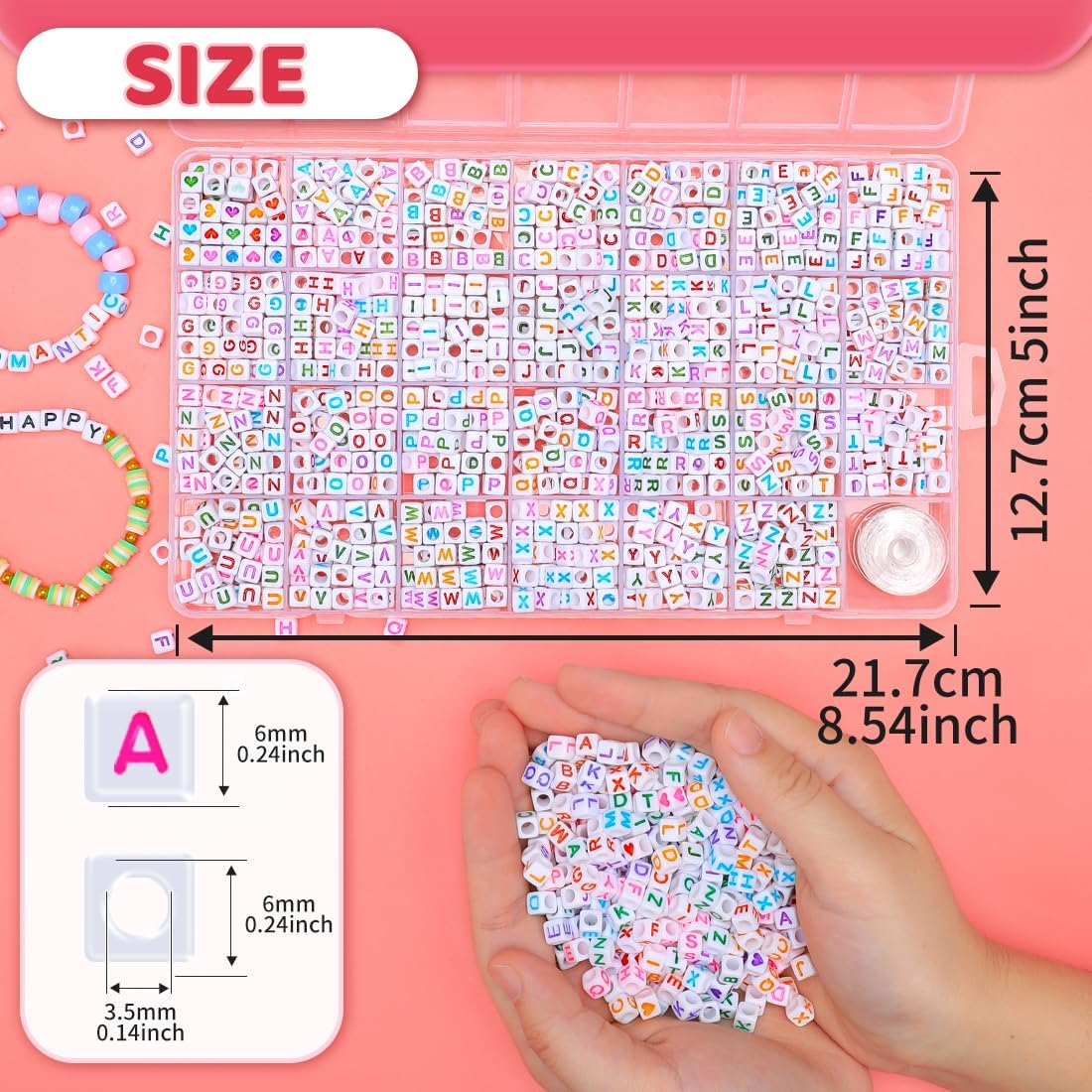 Iooleem Cuentas de letras, 1215 cuentas cuadradas del alfabeto de 6 x 6 pulgadas, cuentas para hacer joyas, cuentas para hacer pulseras (blanco y