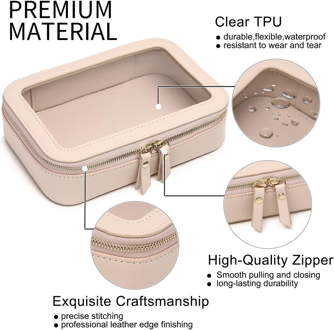 Pinkmik Bolsa de maquillaje transparente, estuche de viaje portátil transparente para cosméticos, neceser de viaje transparente, bolsa de maquillaje
