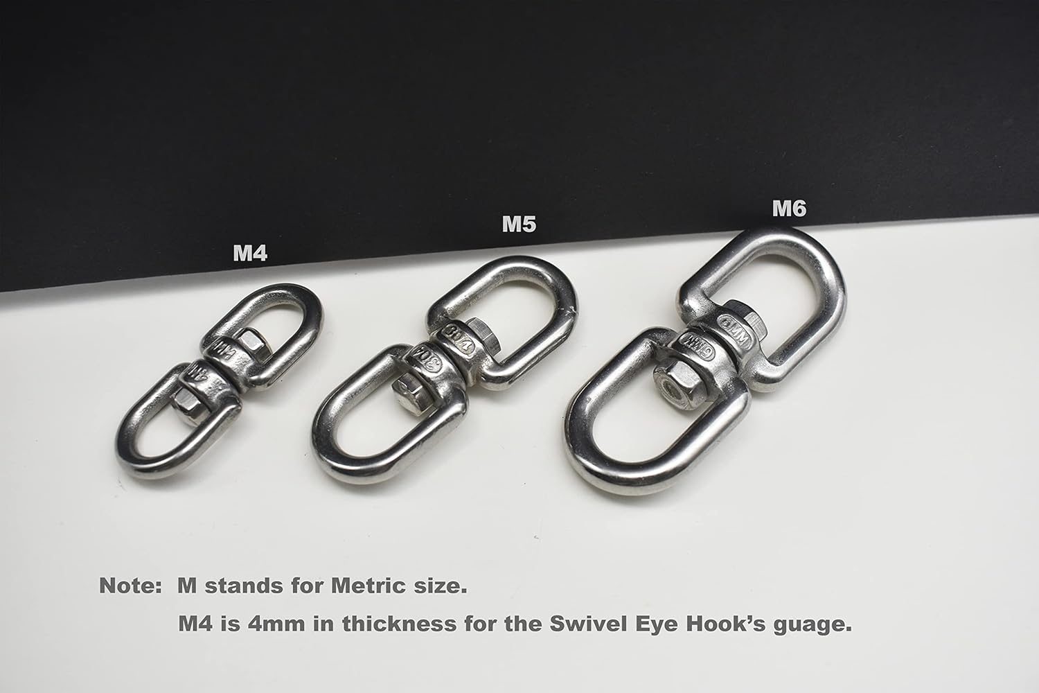 Gancho giratorio de acero inoxidable 304 M4 de doble extremo para ojo, cadena de ojo y ojo, anillo de grillete para colgar, 6 unidades