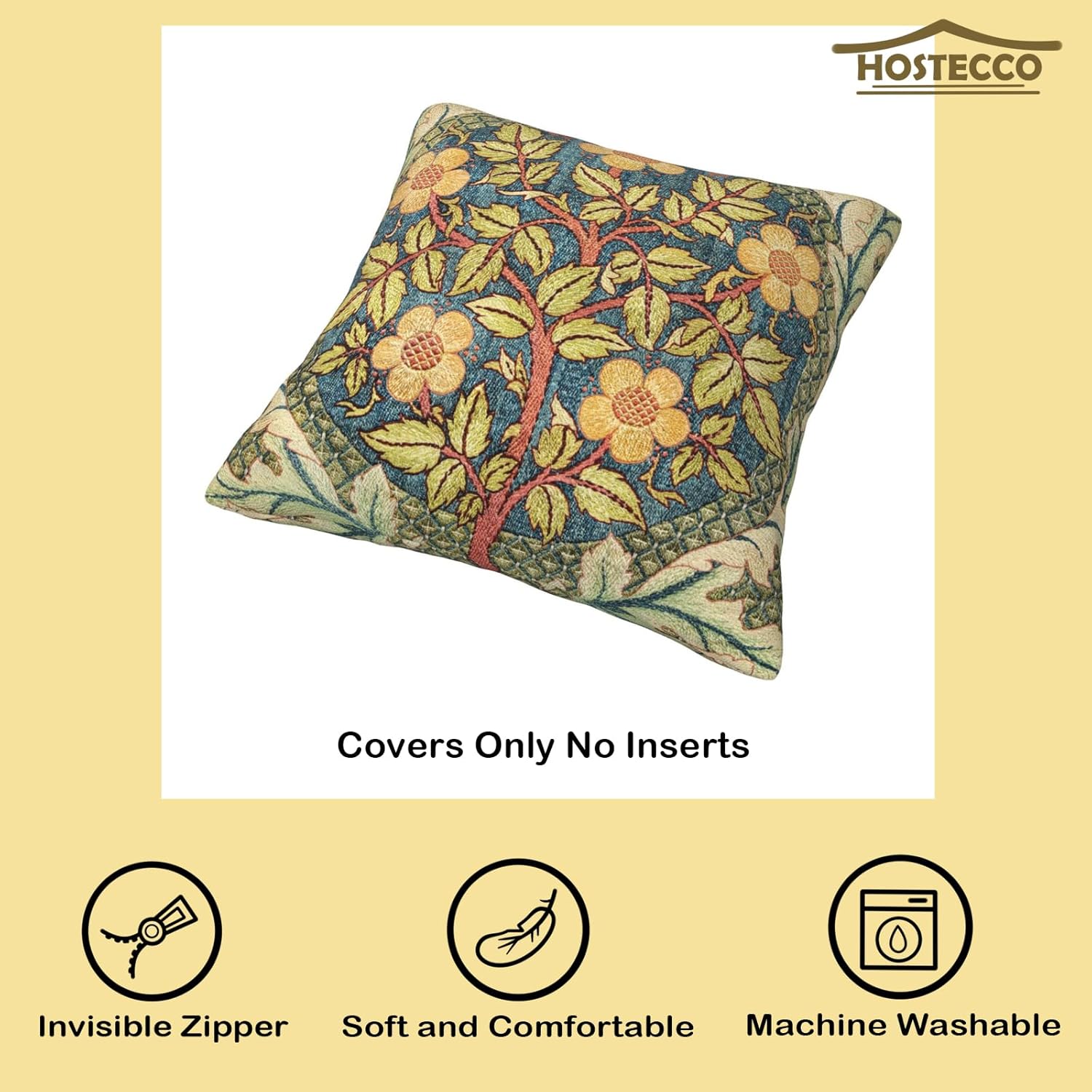 HOSTECCO William Morris – Juego de 4 fundas de almohada de 18.0 x 18.0in, diseño de corona de rosa de madreselva, fundas de cojín cuadradas