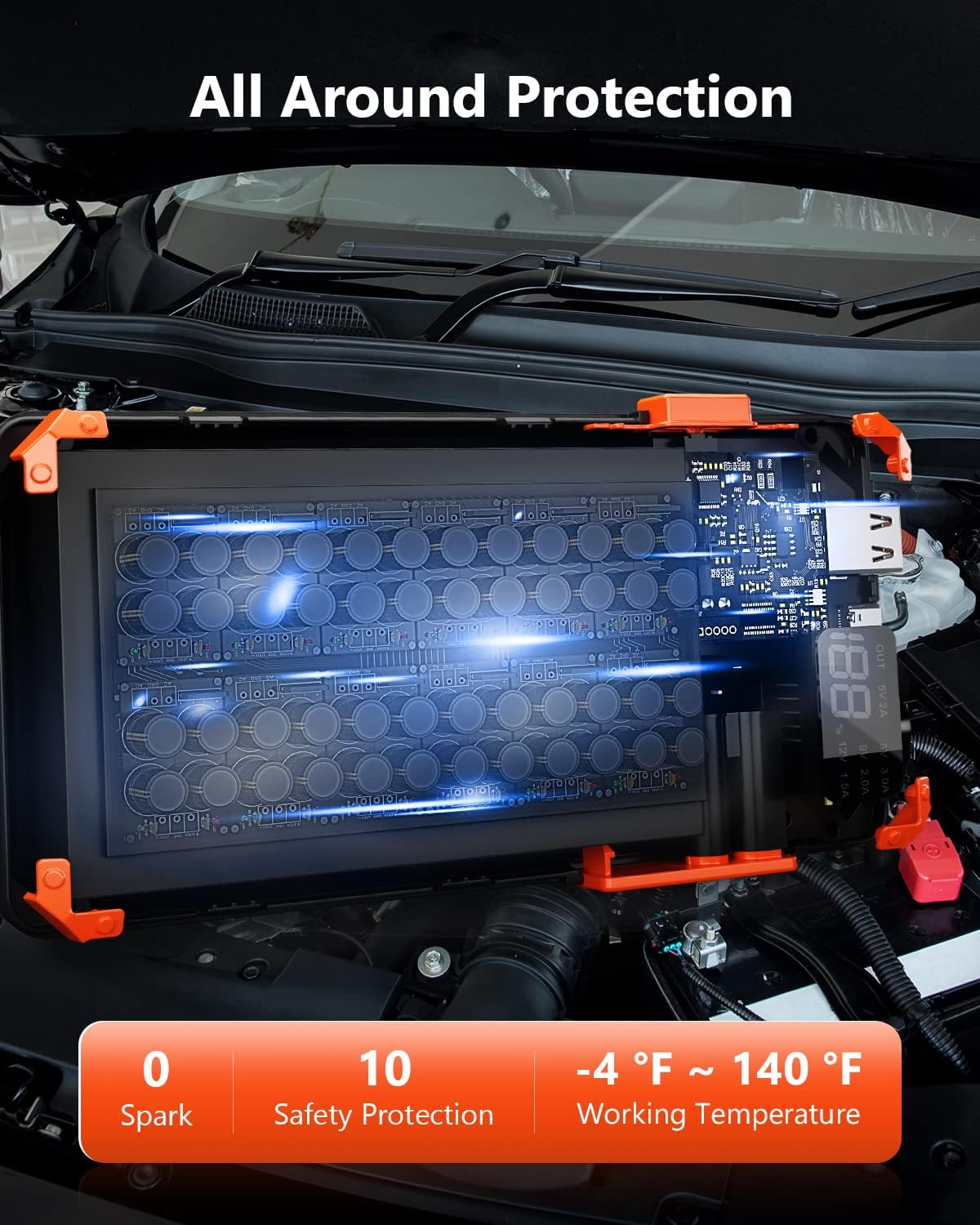 NEOQOQO Arrancador portátil de coche  Caja de arranque de batería de coche 4250A para motor de gasolina de hasta 10L o 8L Diesel, paquete de salto