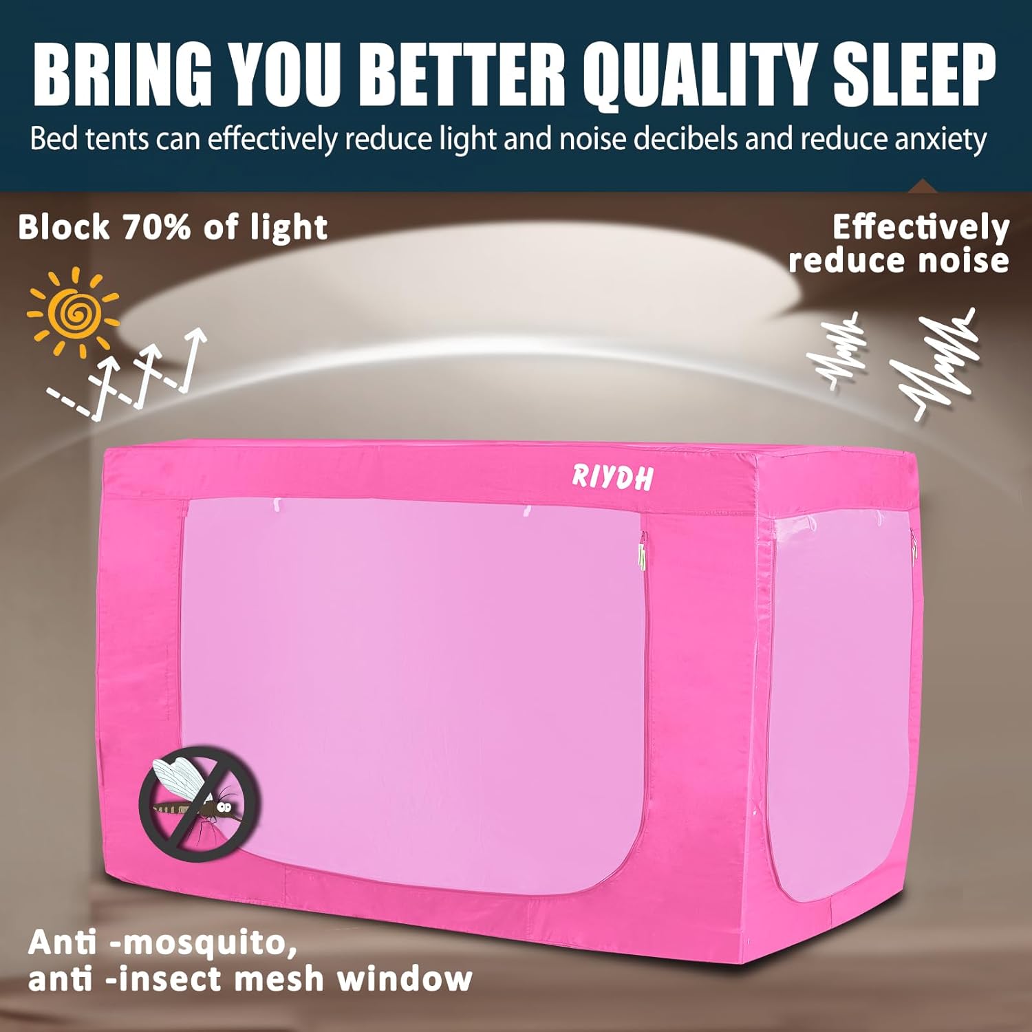 Tienda de campaña para cama Queen – Tienda de campaña portátil de ensueño para niños y adultos, tiendas de campaña para dormir interiores 70% opacas