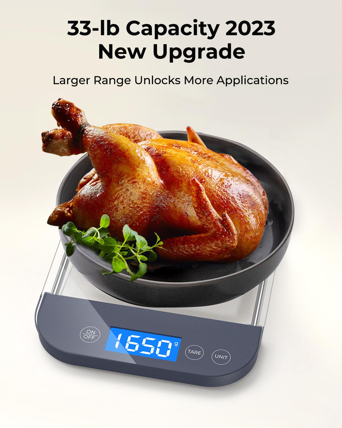 AZC Báscula digital recargable de alimentos gramos y onzas, máximo 33 libras mínima 0.04 oz, panel de vidrio templado anticaída de grado militar,