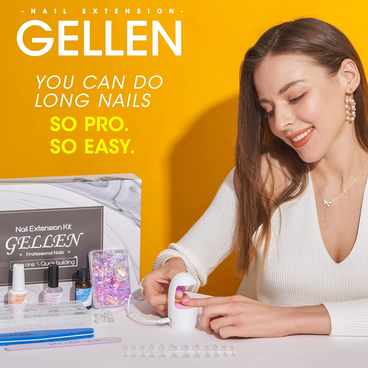 Gellen Kit de puntas de uñas y gel de pegamento, kit de uñas de gel x 240 piezas de puntas de uñas postizas mate completo, gel de pegamento de uñas