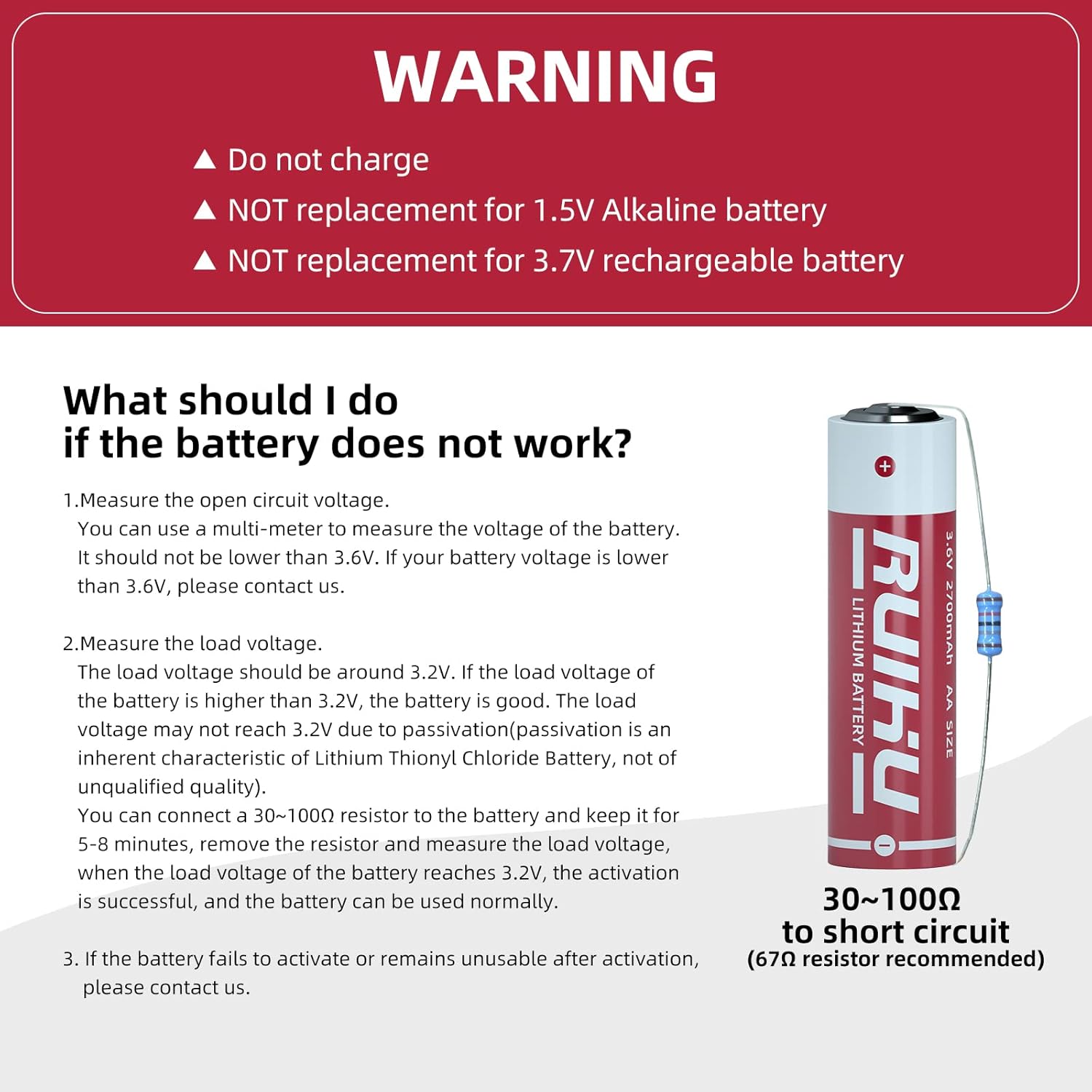 Paquete de 8 baterías de litio ER14505 LS14500 de 3.6 V, tamaño AA 2700 mAh batería de cloruro de tionilo de litio (Li-SOCl2) certificado