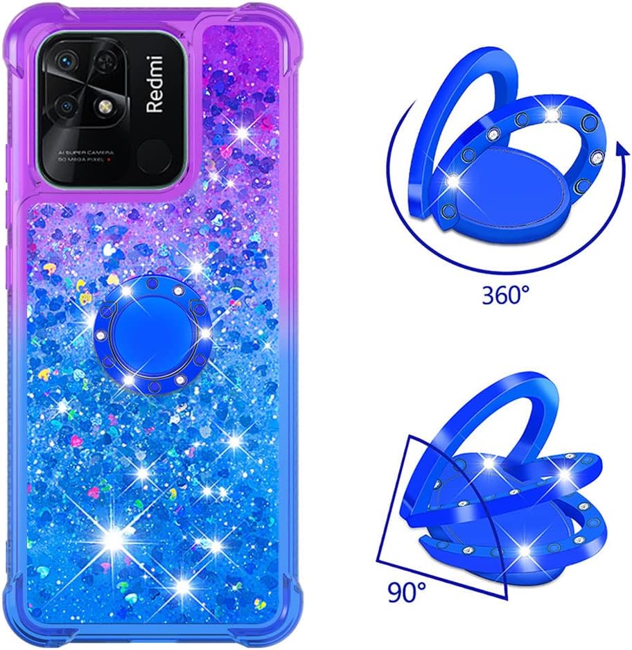 Monwutong Funda para Xiaomi Redmi 10C, parachoques de TPU con líquido de purpurina, protección resistente, azul púrpura