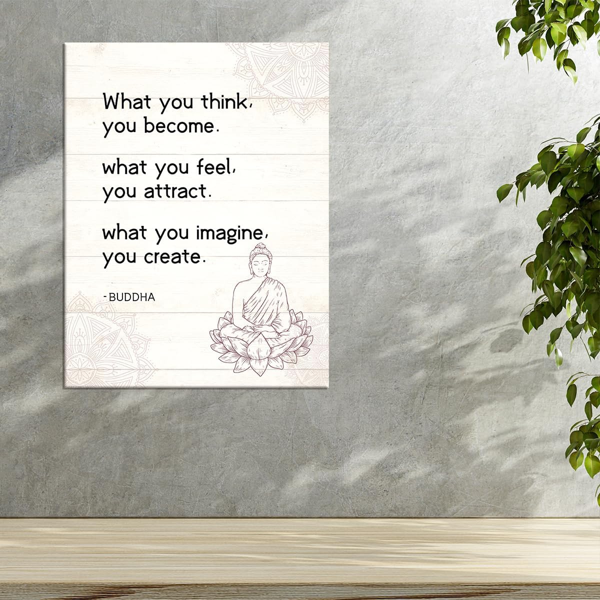 Lienzo decorativo de Buda, con texto en inglés What You Think You Become Buddhist Quote Buddhist, póster impreso para decoración budista para el