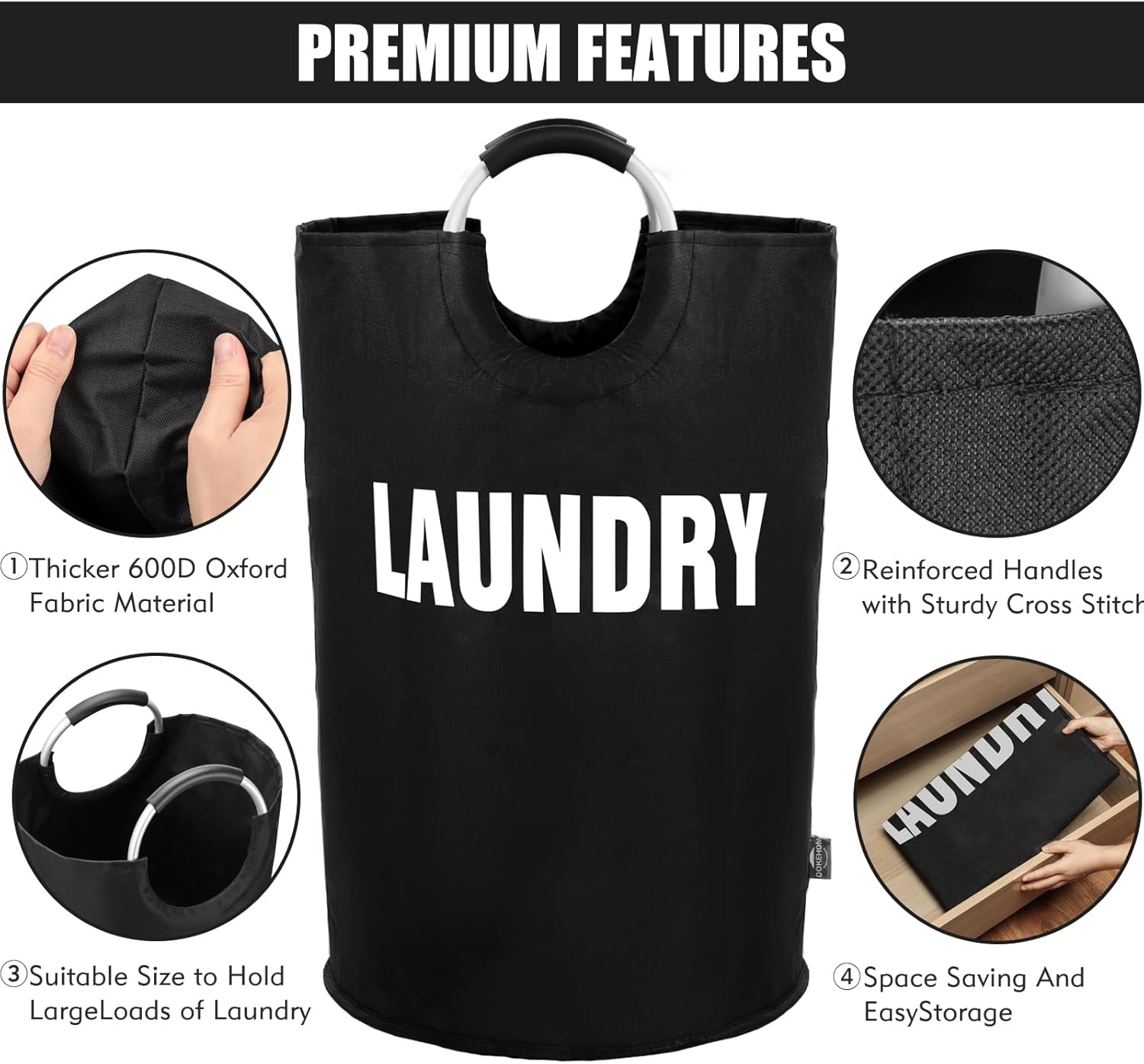 DOKEHOM – Canasta de lavandería extragrande de 160 litros (7 colores), bolsa de lavandería plegable, canasta de ropa alta y autónoma, contenedor de