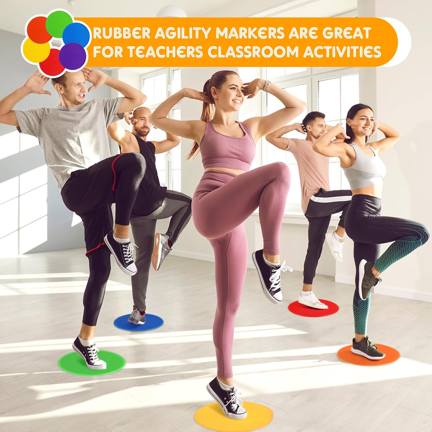 60 marcadores de suelo TPE para el suelo, puntos para el gimnasio, planos, antideslizantes, para baile, para aula, gimnasio, deportes, fútbol,