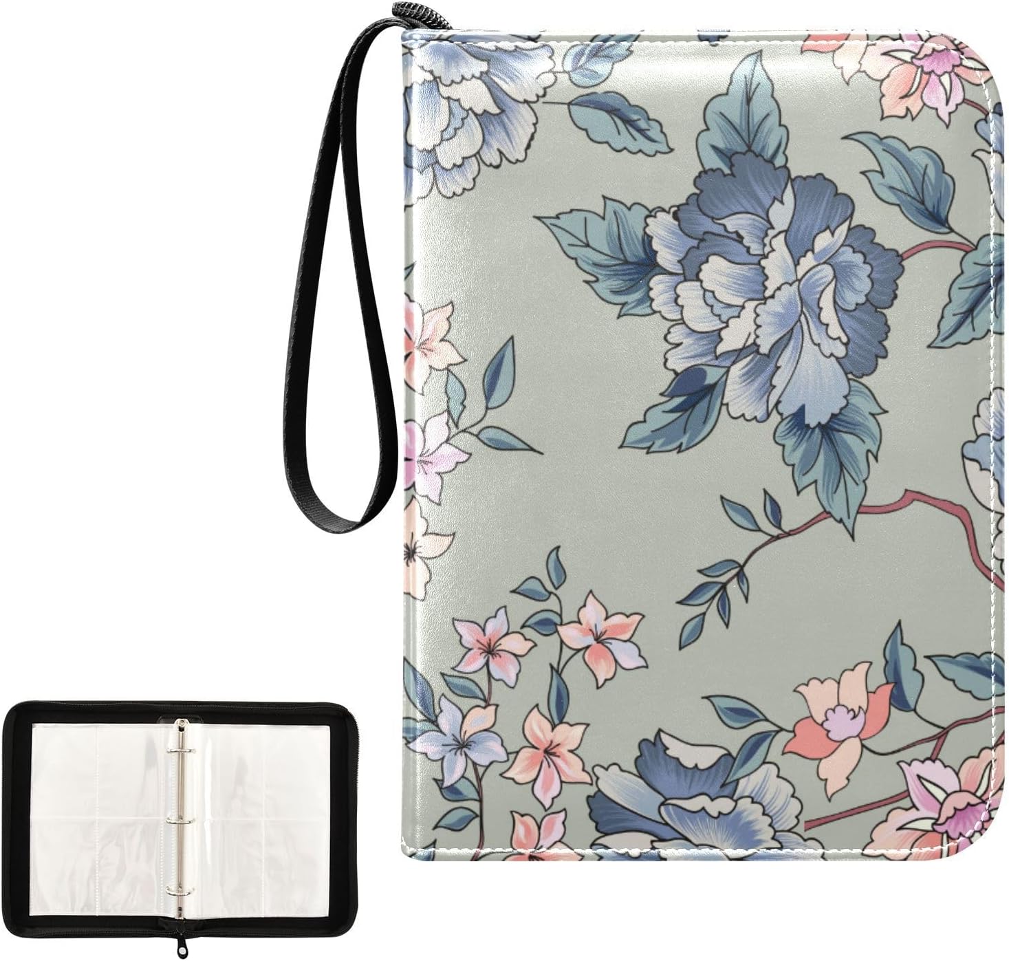 Flowers Trading Card Binder 4-Pocket Card Holder with 50 Removable Sleeves 3-Ring Card Albums Binder Holds Up to 400 Cards Card Organizer Folders
