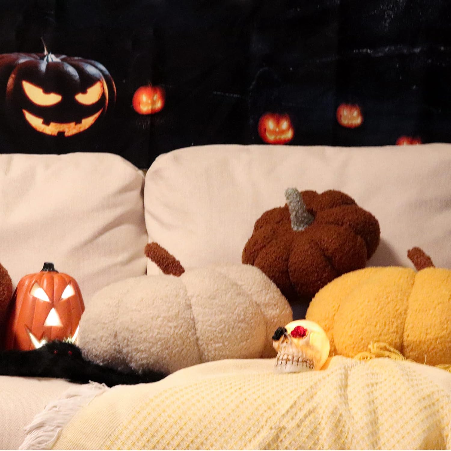Almohadas de calabaza, almohadas amarillas en forma de calabaza para decoración de habitación, forro polar de peluche de 4 x 7 pulgadas, almohada de