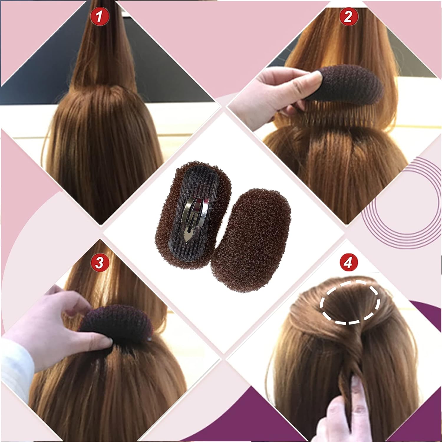 Juego de 2 peines voluminizadores para el cabello, peines Bump It Up, clips de peinado y herramientas de updo para mujeres y niñas (marrón)