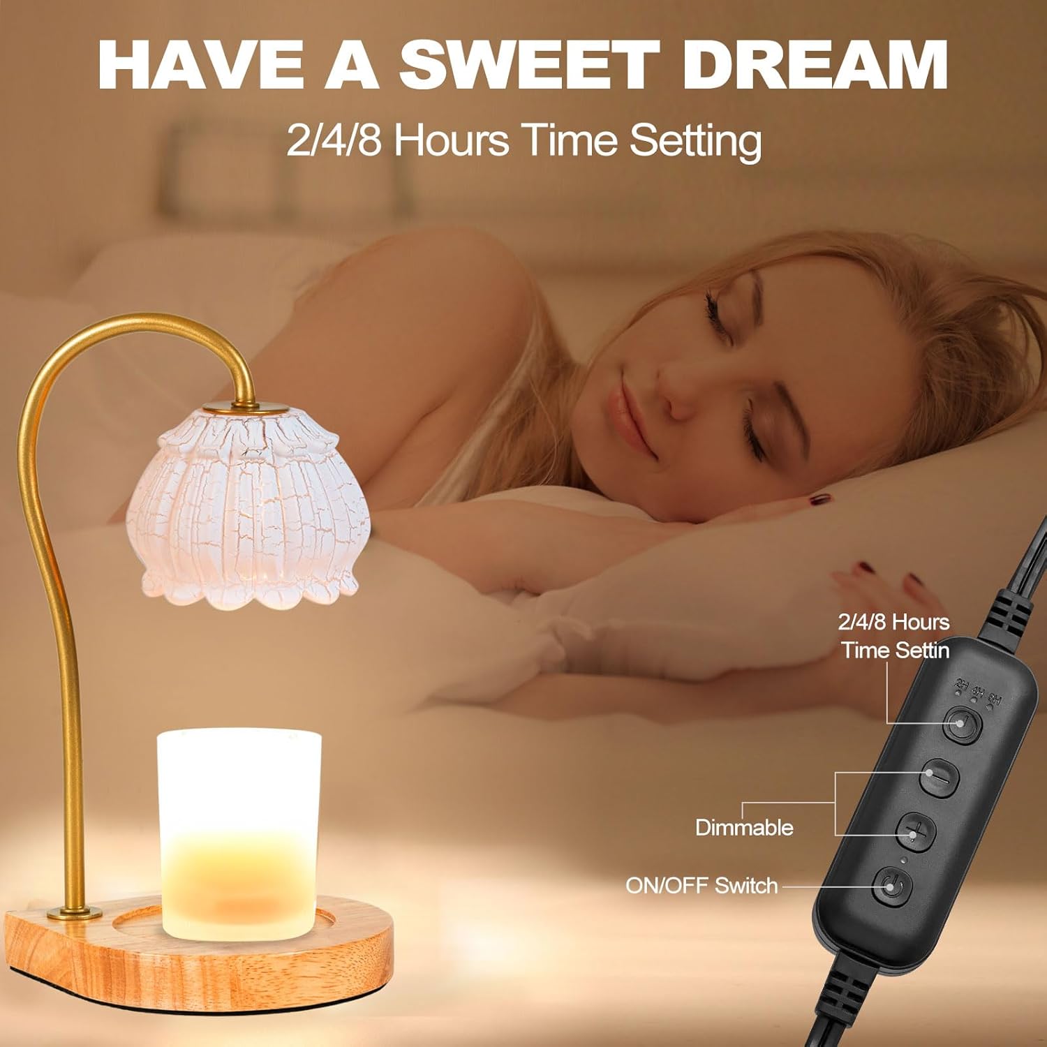 CABRHEART Lámpara calentadora de velas con temporizador, calentador eléctrico regulable de velas, frasco pequeño y grande, portavelas con fragancia
