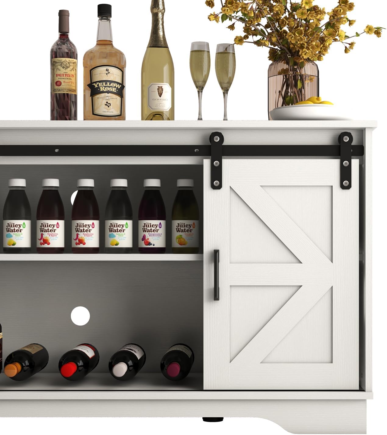 Panana Gabinete de bar con 2 puertas correderas estilo granero, gabinete de almacenamiento para casa de campo, soporte de TV (gabinete blanco)