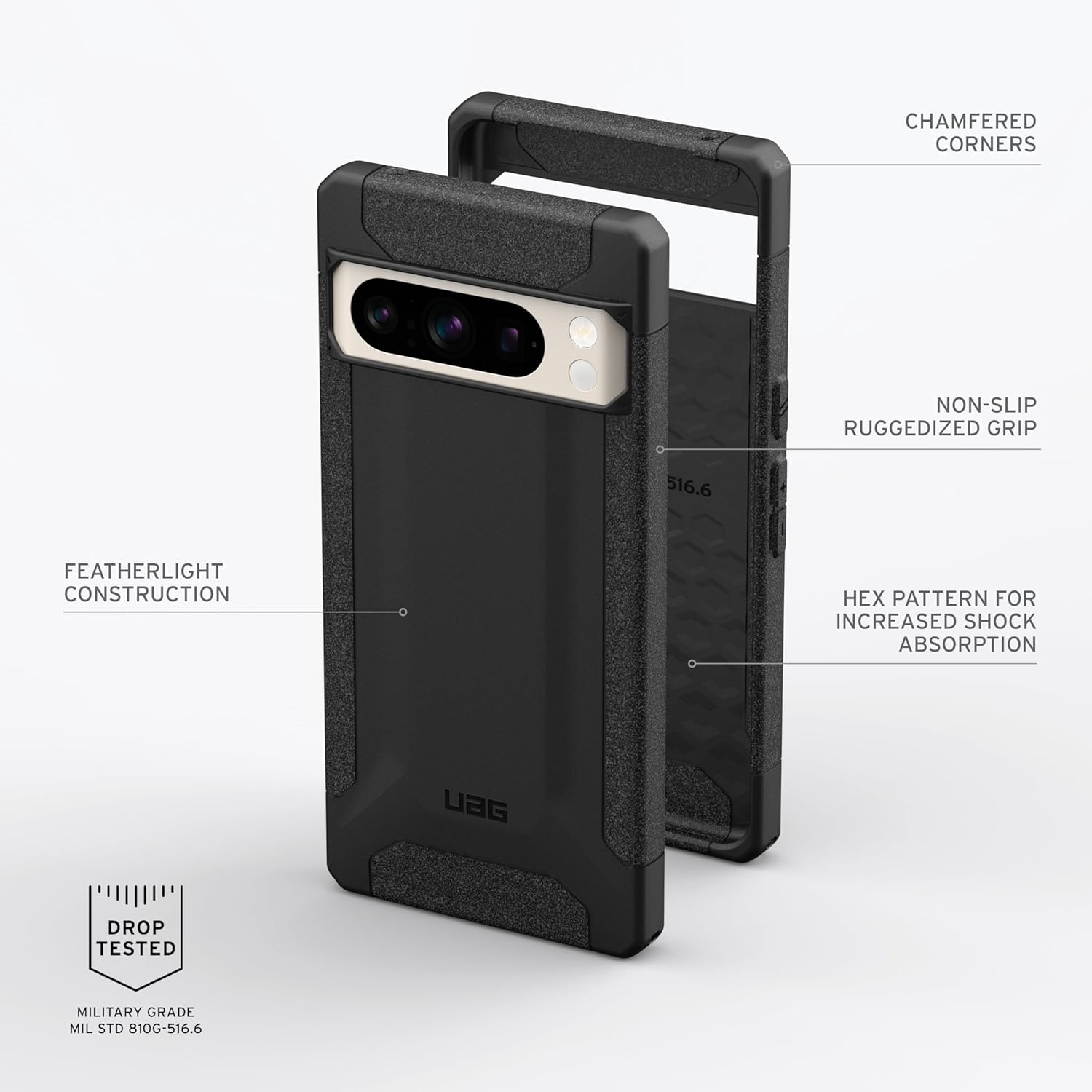 URBAN ARMOR GEAR UAG – Funda protectora hecha para Google Pixel 8 Pro, color negro, delgada, resistente a los impactos, militar, a prueba de caídas