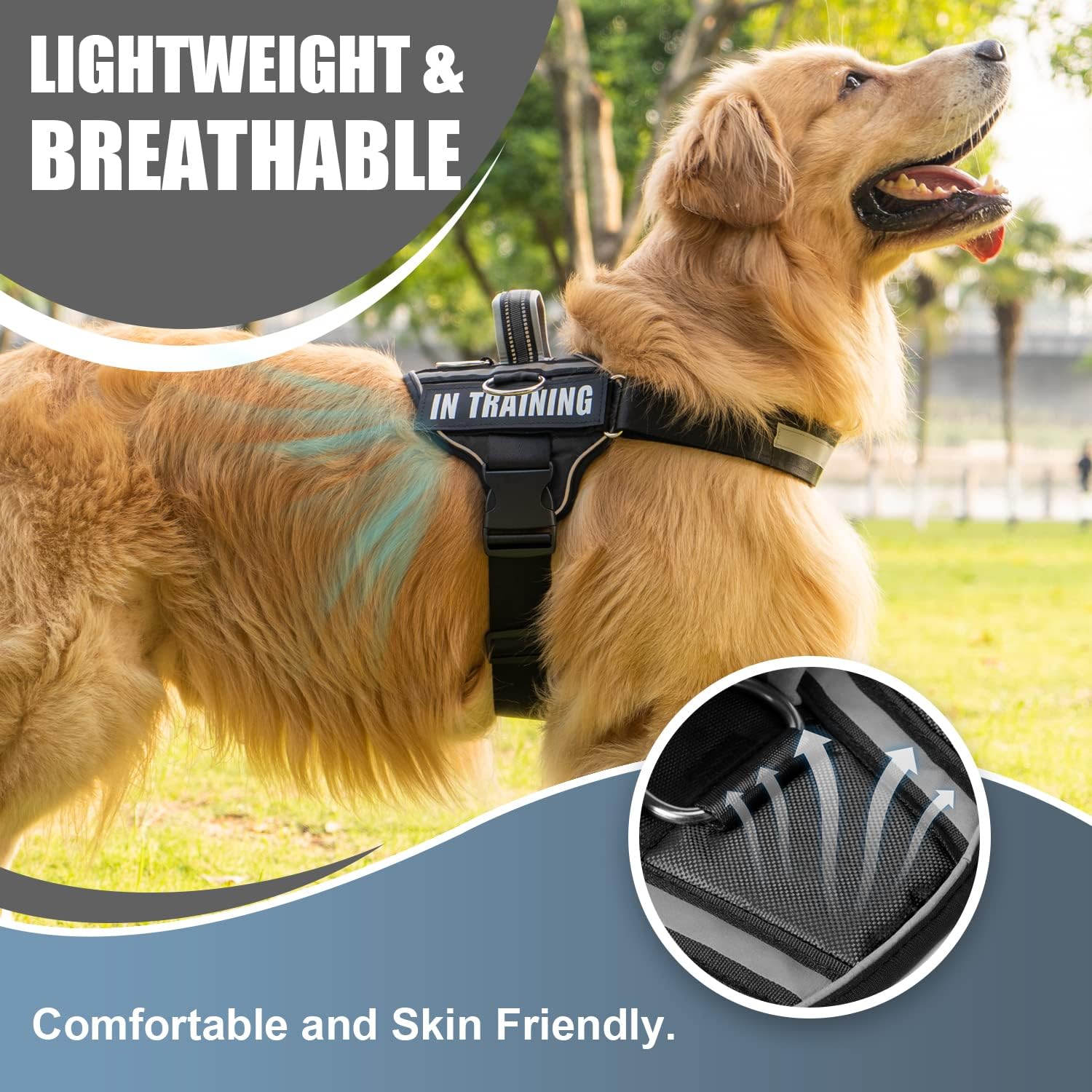 Arnés reflectante para perro, arnés antideslizante sin tirones para perro con 8 parches para perros, arnés ajustable en servicio de entrenamiento