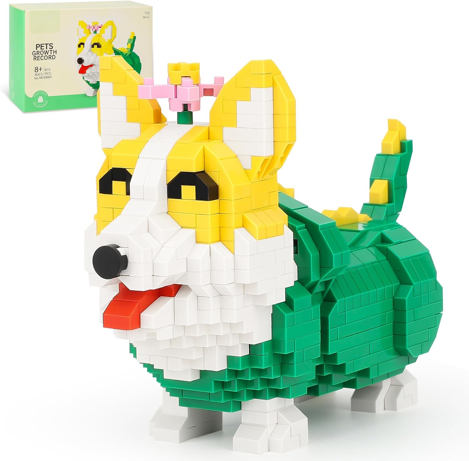 Kit de bloques de construcción de microbloques de construcción de perro Corgi lindo animal, juguetes de construcción de micro ladrillos para