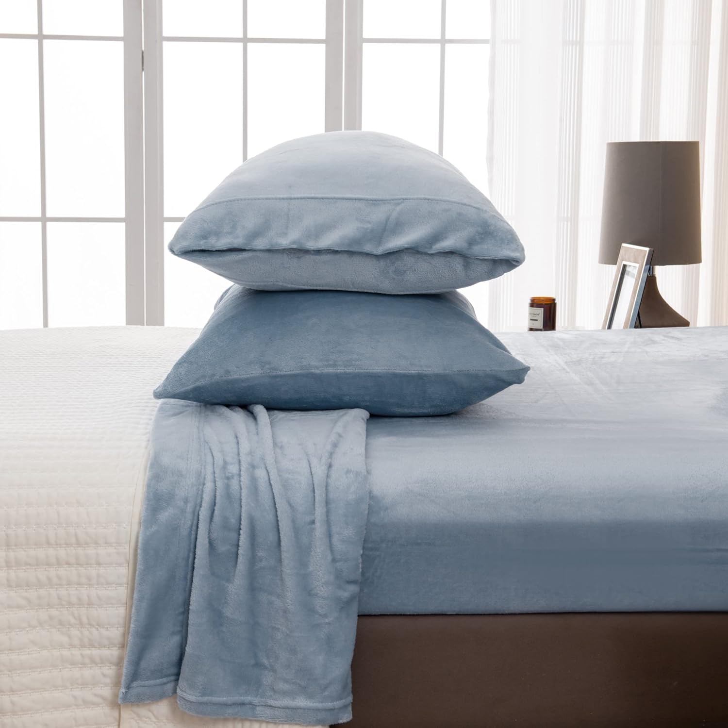 Great Bay Home – Juego de sábanas de microforro de vellón de felpa de terciopelo extra suave, sin pelusas, de bolsillo profundo, colección Velvet