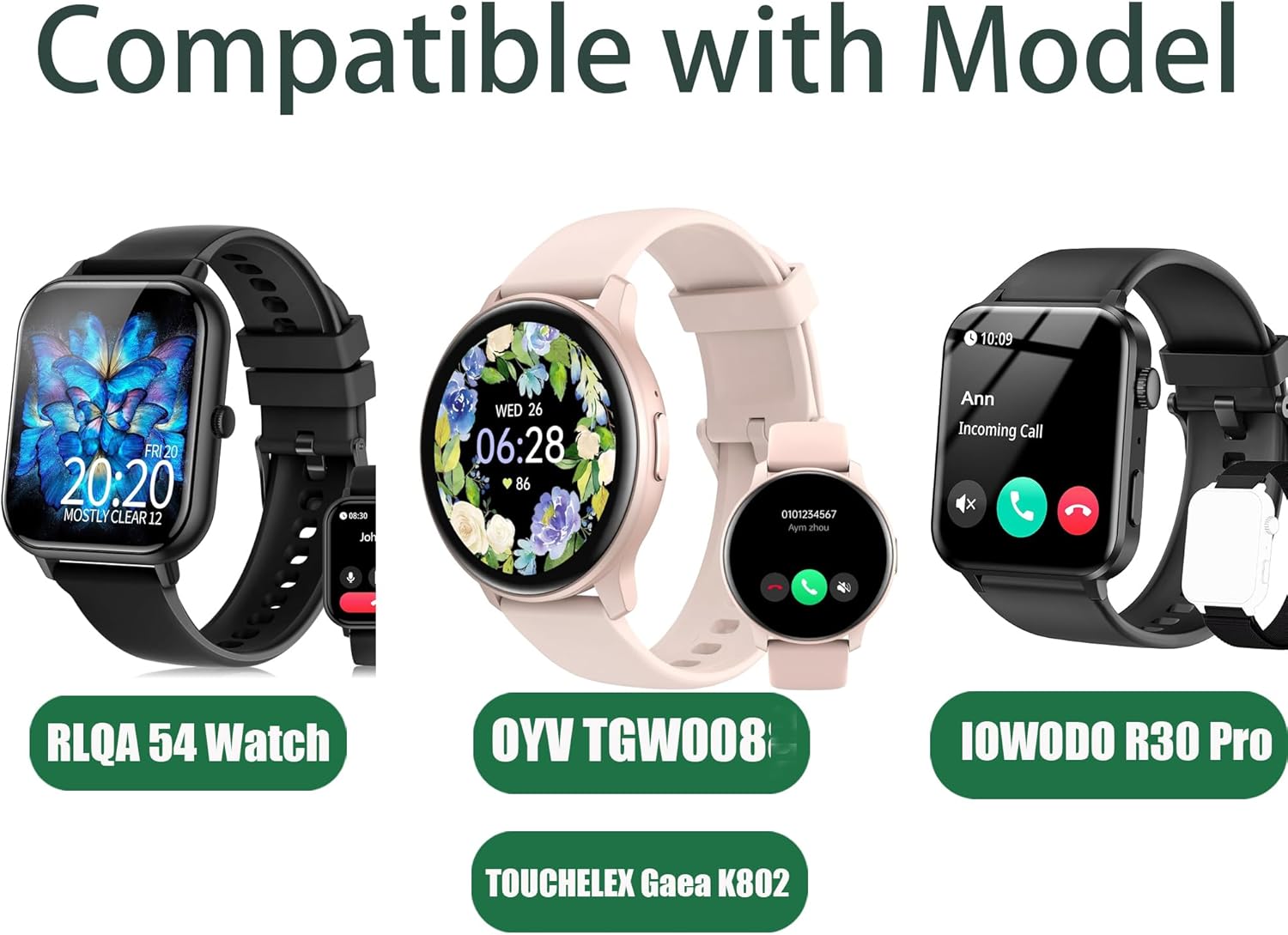 Correas de reloj inteligente RLQA compatibles con 0.787 in, correa de repuesto de tela tejida de nailon transpirable compatible con IOWODO R30