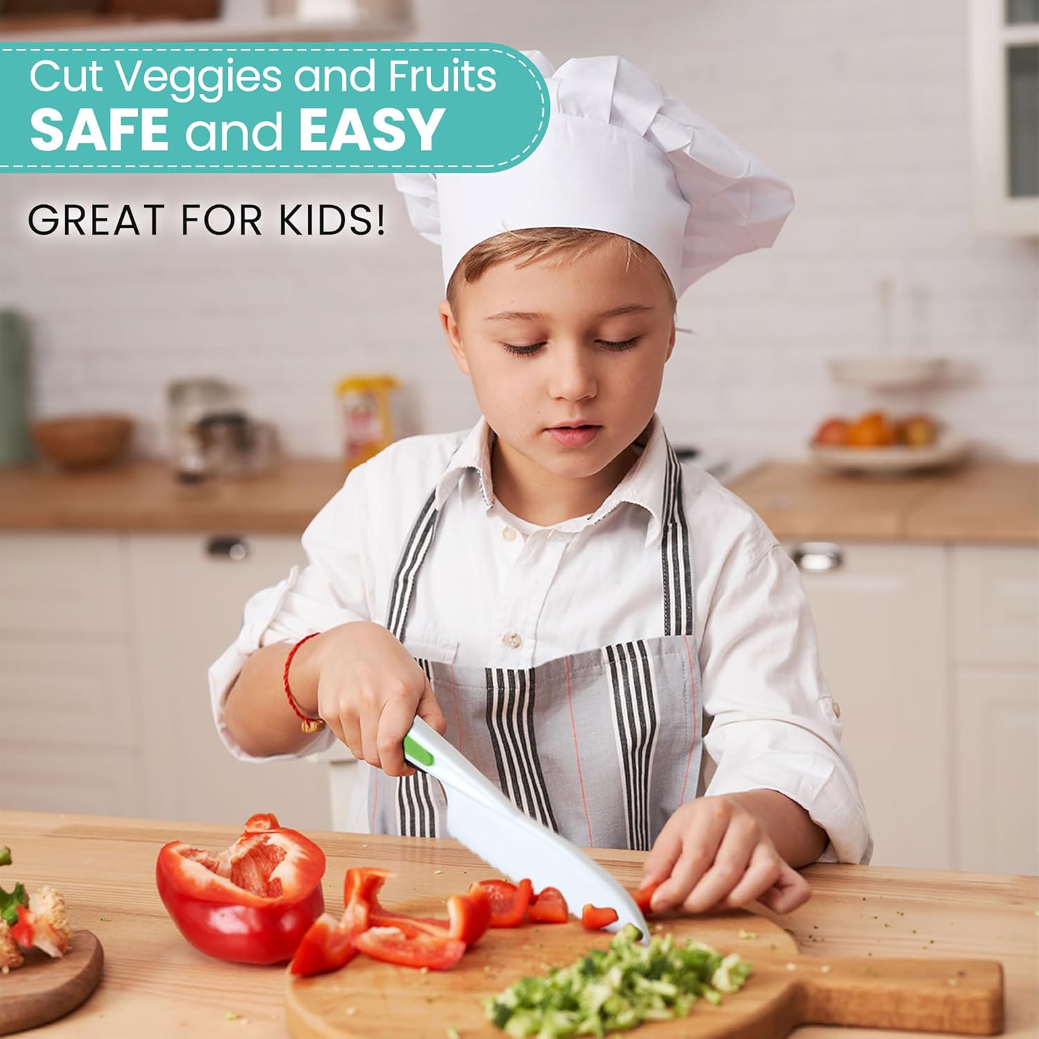 Zulay Juego de cuchillos infantiles de 3 piezas para cocinar y hornear reales, cuchillos para niños pequeños para cortar frutas, verduras y