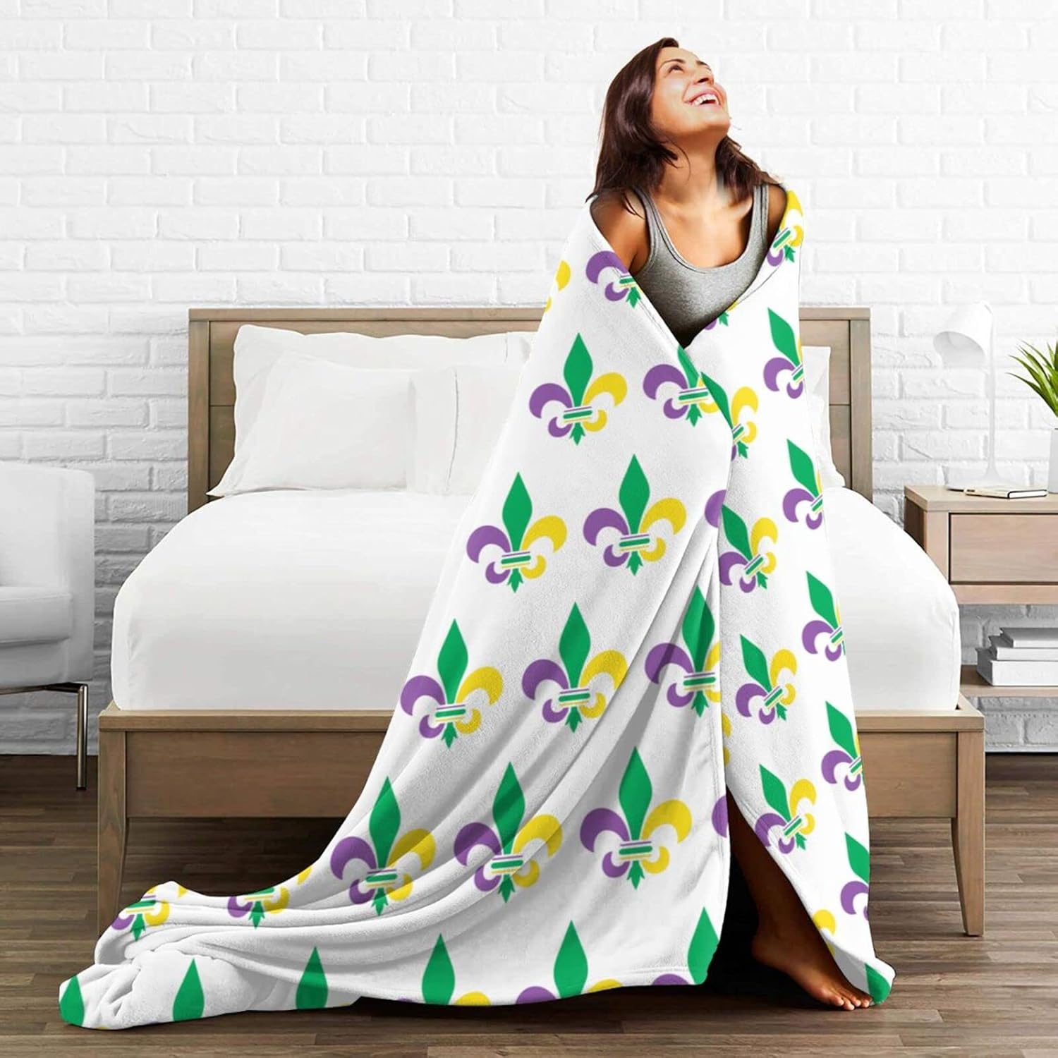 Manta de franela de Mardi Gras con diseño de flor de lis, suave, mullida, acogedora, para sofá, cálida y decorativa