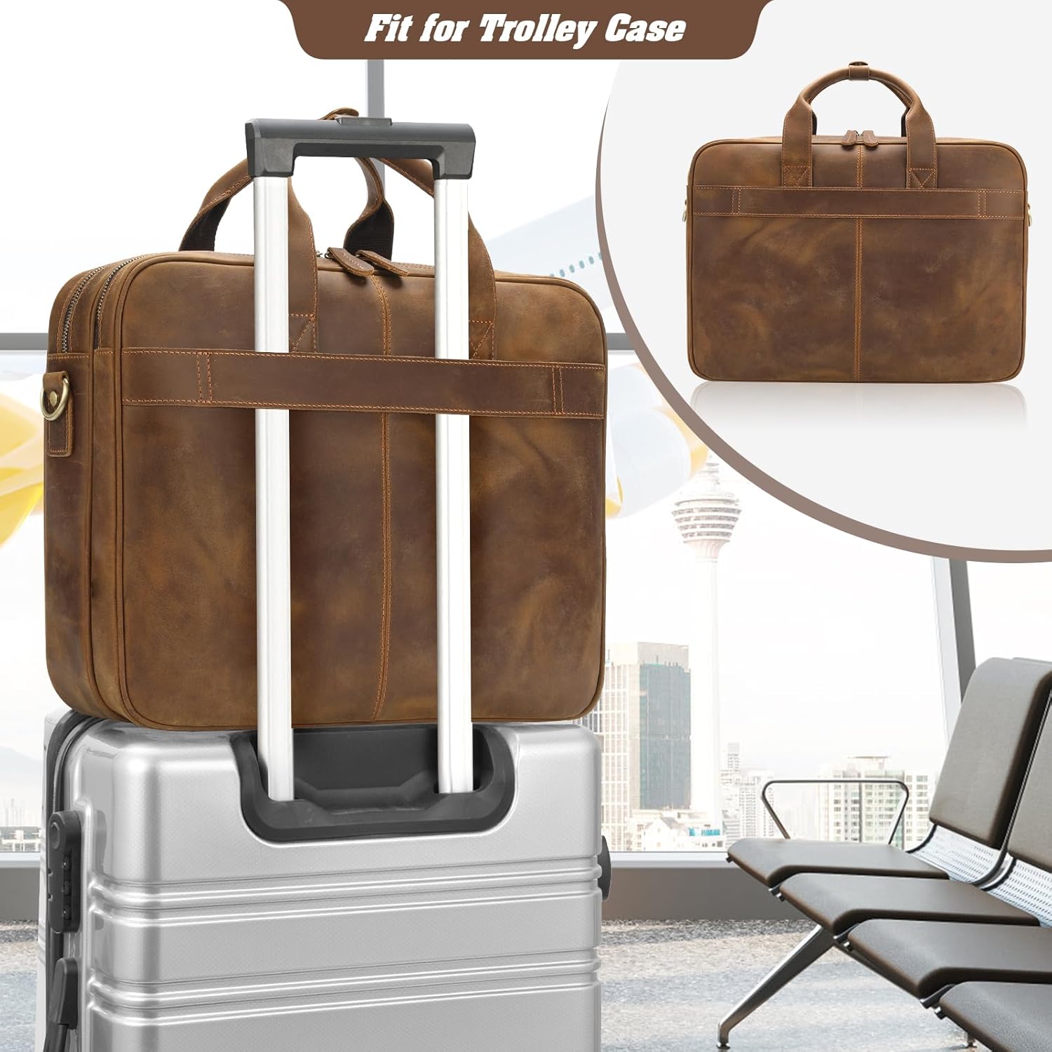 Jack&Chris Maletín de cuero para hombres, bolsas de mensajero para laptop de viaje de negocios