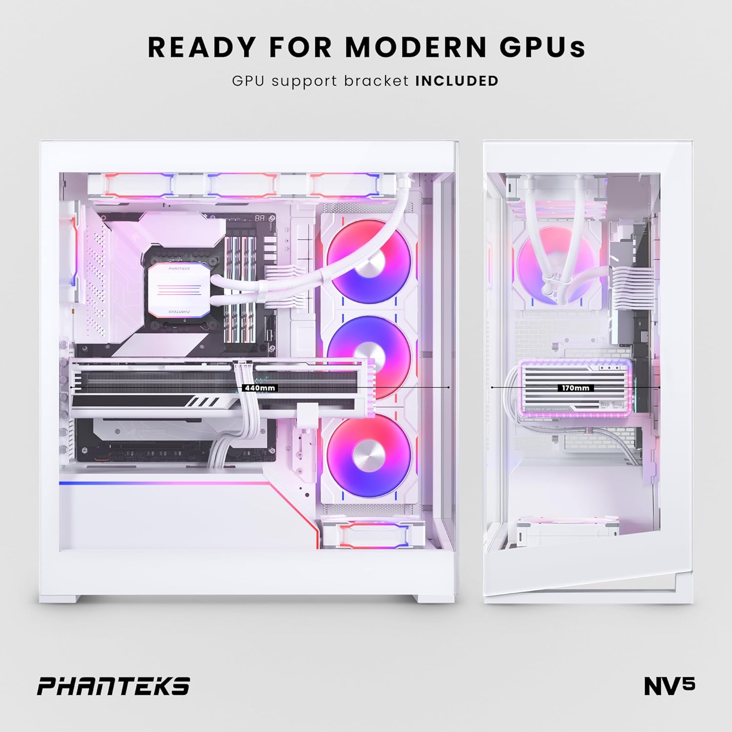 Phanteks NV5 (PH-NV523TG_DMW01) Chasis de media torre para escaparate, alto rendimiento de flujo de aire, iluminación DA-RGB integrada, diseño de