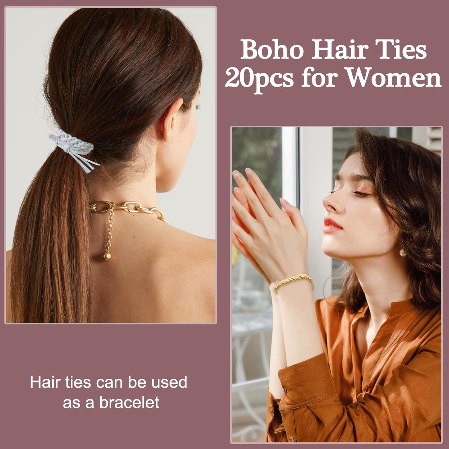 20 ligas para el cabello para mujer, estilo bohemio, sin daños, para cabello grueso y fino, accesorios para niñas (estilo C, 10 colores)