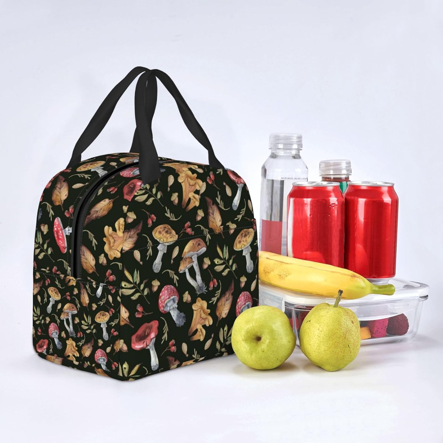 Lonchera aislada para acuarela, hojas de otoño, setas, lonchera, resistente, espaciosa, para adultos, para aprovechar tu día, impermeable, para