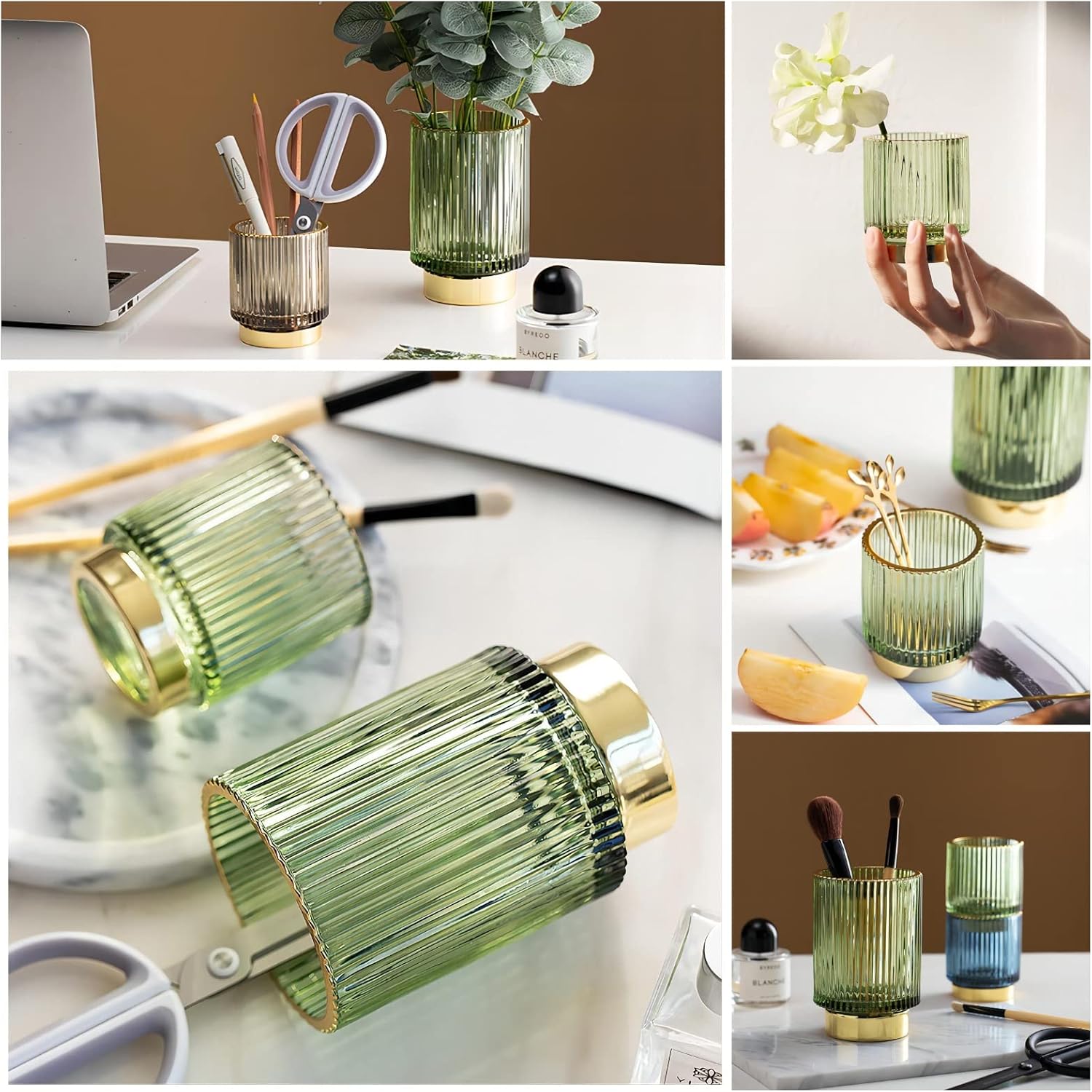 DASITON Organizador de brochas de maquillaje, cepillo de maquillaje cosmético de cristal, soporte de almacenamiento de pinceles de vidrio, soporte