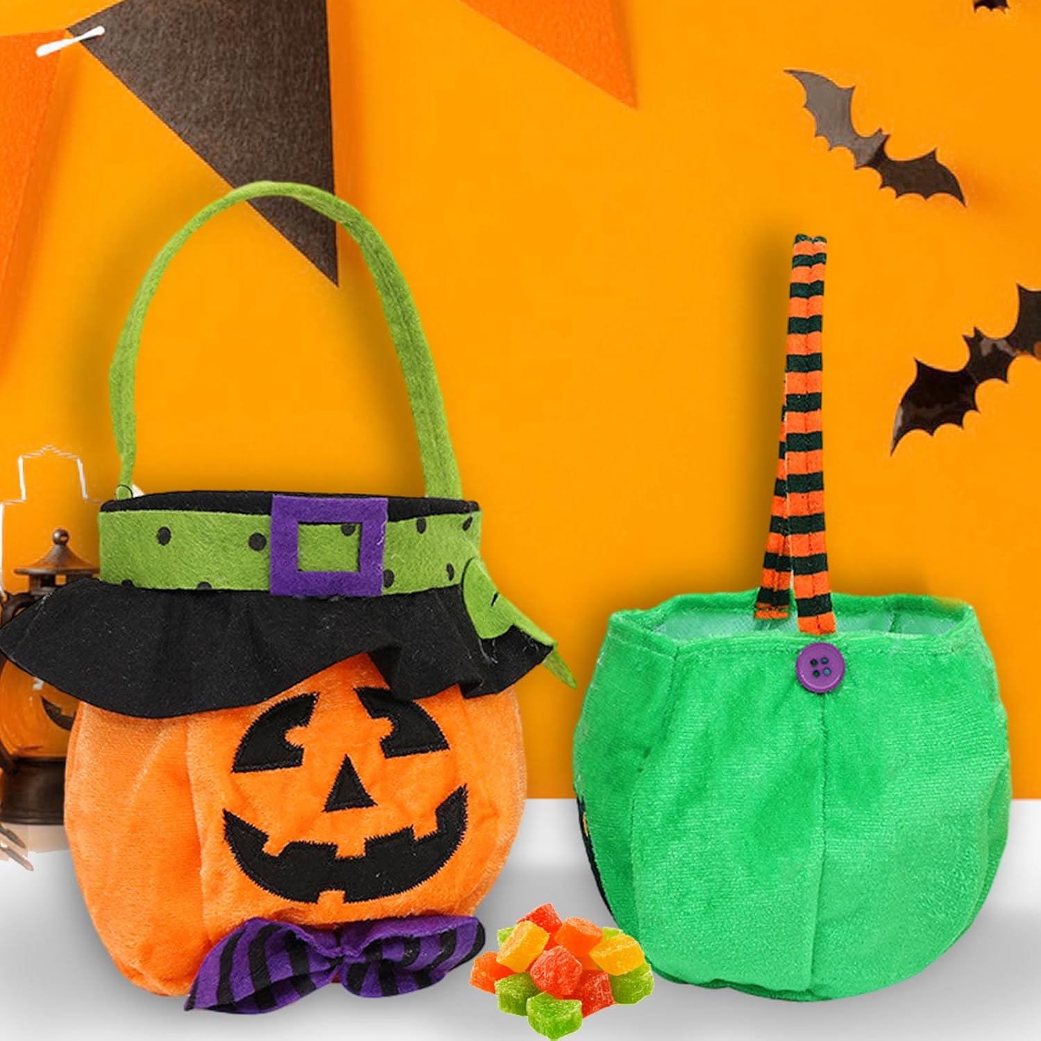 Bolsas de golosinas de Halloween para dulce o truco, bolsas de calabaza reutilizables, bolsas de lona para suministros de fiesta