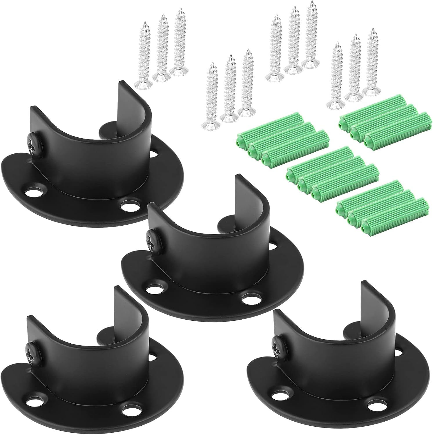 Qjaiune Juego de 4 soportes para barra de armario, soporte de barra de cortina de 1 pulgada, soporte negro para barra de armario, brida de armario