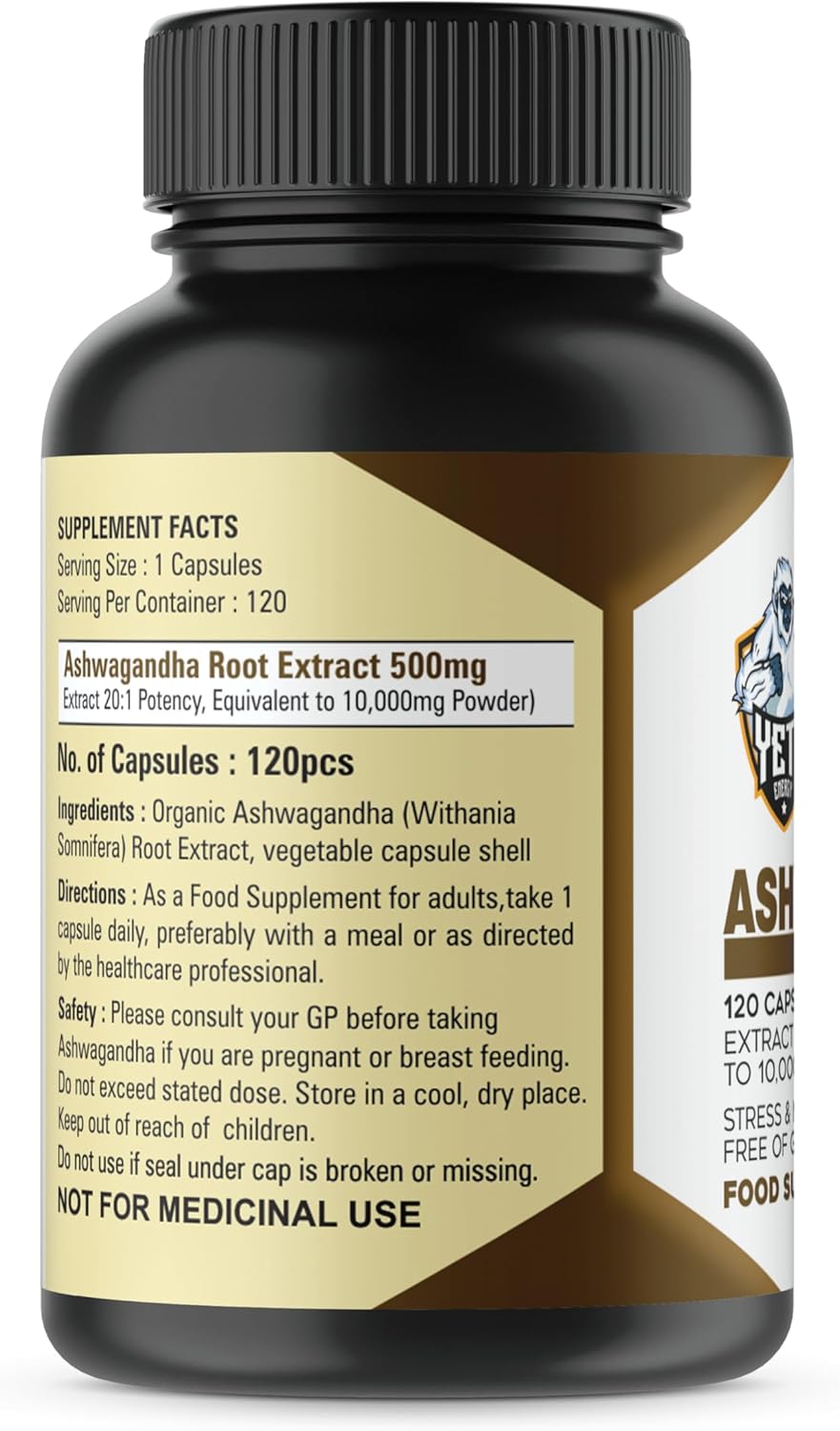 Ashwagandha orgánica 500 mg  120 cápsulas veganas extracto de raíz de Ashwagandha orgánico puro  Alivio del estrés, potenciador del estado de ánimo