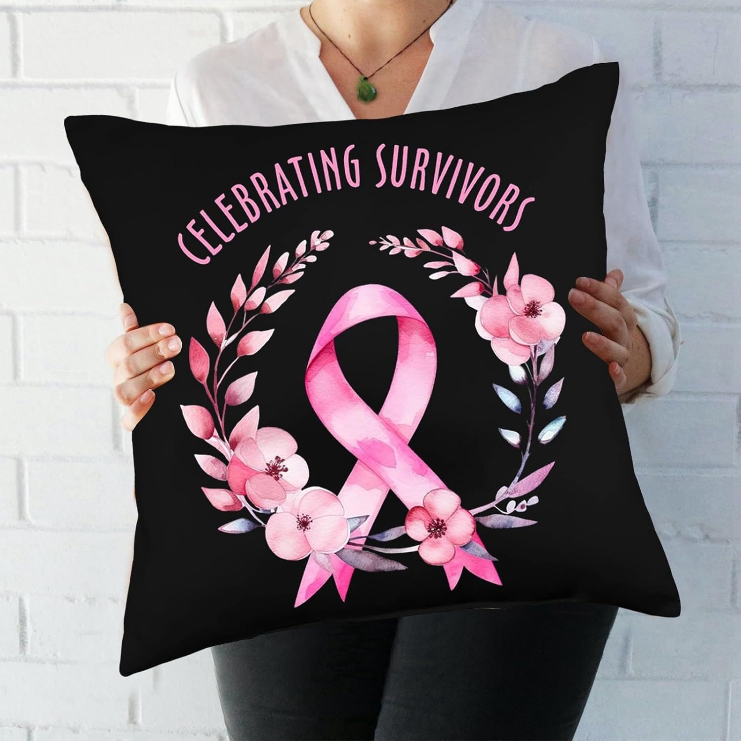 Almohada de seda para mujer, regalo de cinta rosada, cáncer de mama, concienciación sobre el cáncer de mama, cinta rosa mariposa, almohada de seda